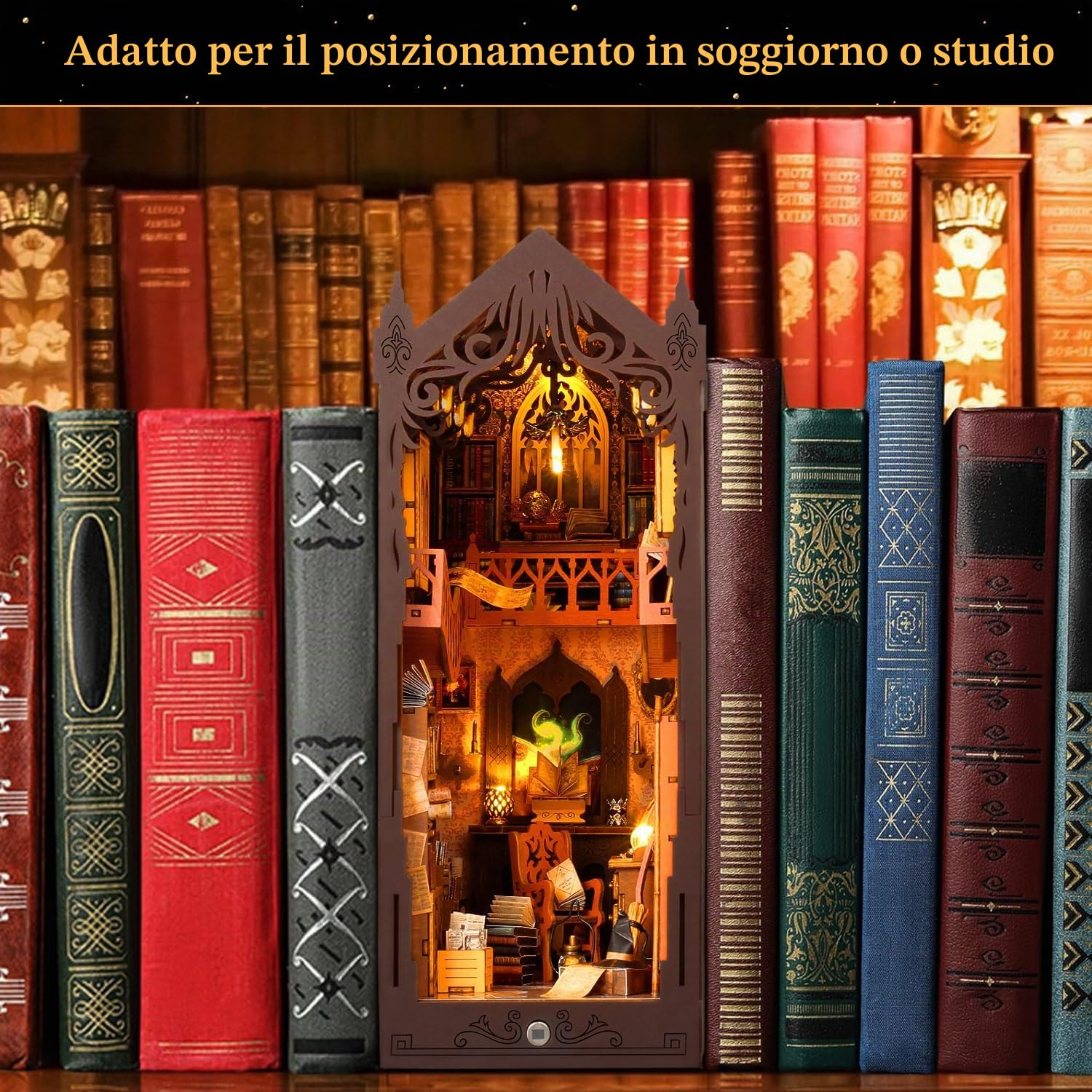 shrike Book Nook Kit Casa delle Bambole Magica Fai Da Te Booknook, Kit Casa Miniatura, Puzzle 3D in Legno, Illuminazione a LED, Regalo Decorativo per Libreria