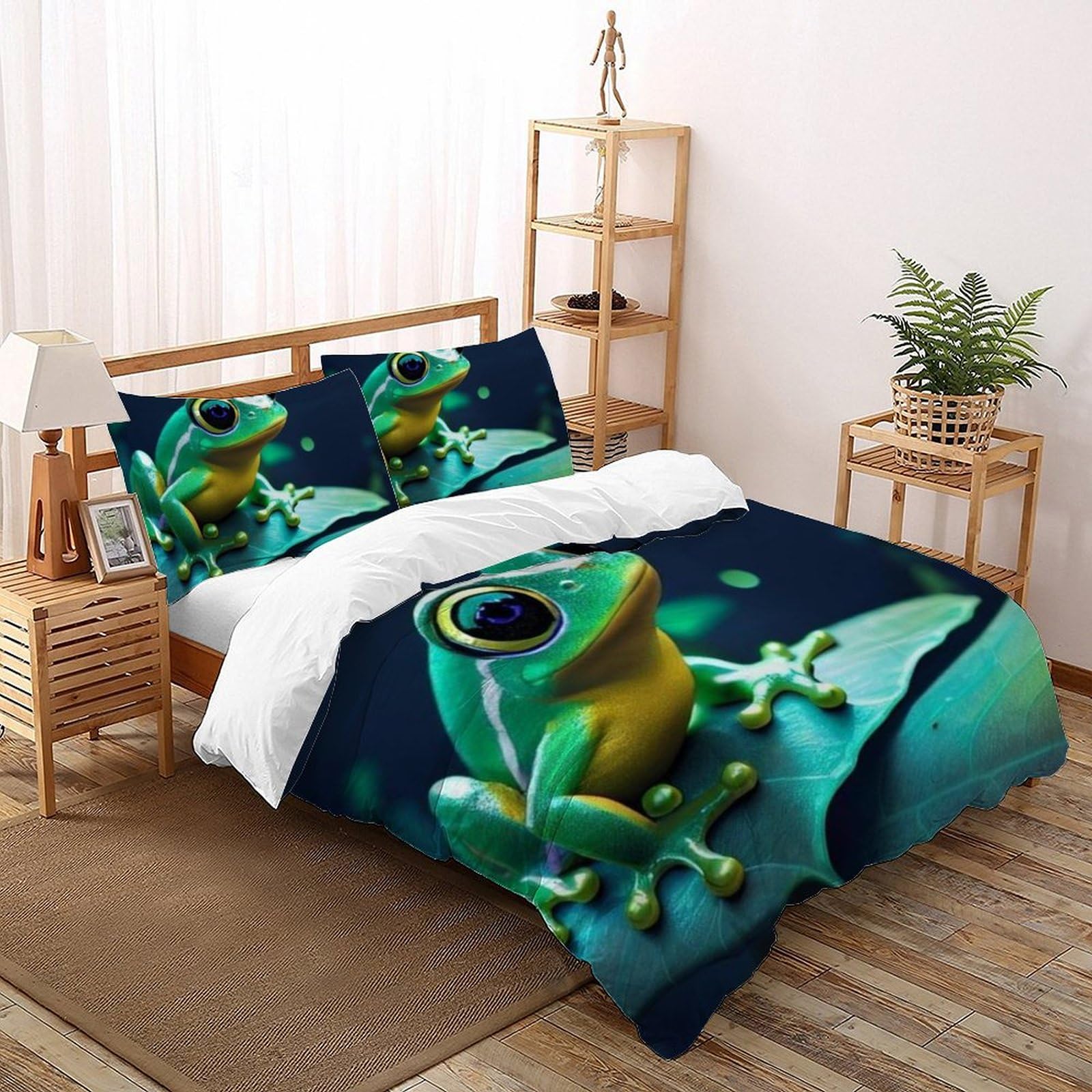 Housse de couette grenouille 3D 260x220cm en microfibre avec taies d'oreiller