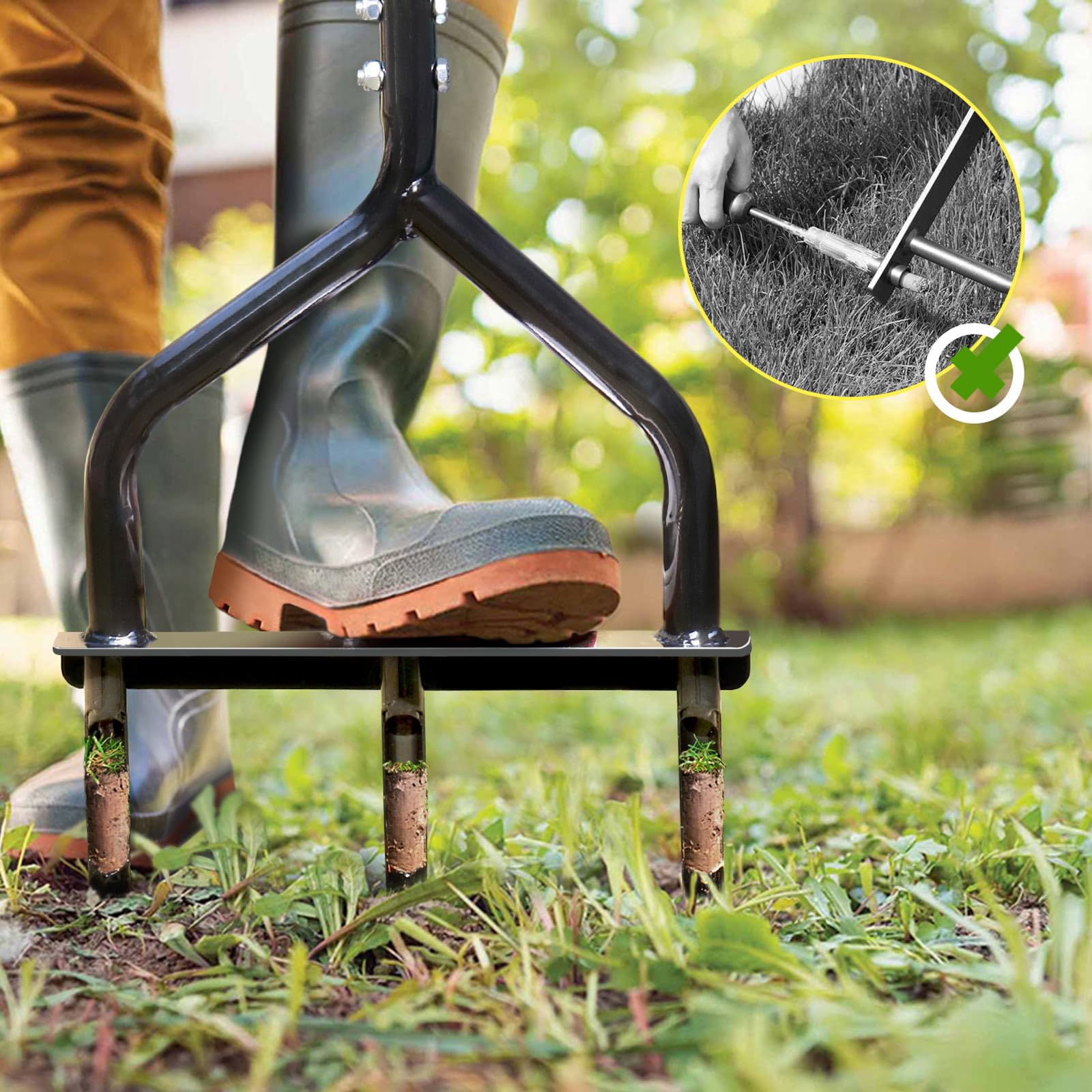 Jardineer Aérateur manuel de pelouse – Aération du sol de 12,7 cm de profondeur, poignée triangulaire pour la stabilité, tubes non obstruants pour l'entretien de la pelouse et du jardin
