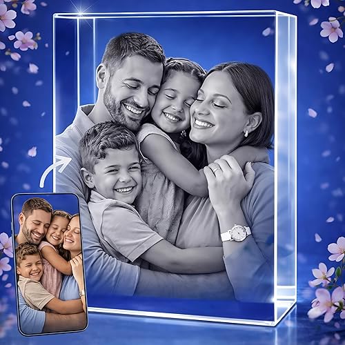 STRONGUS 3D Crystal Photo Gift for Mom – Personalized Engraved