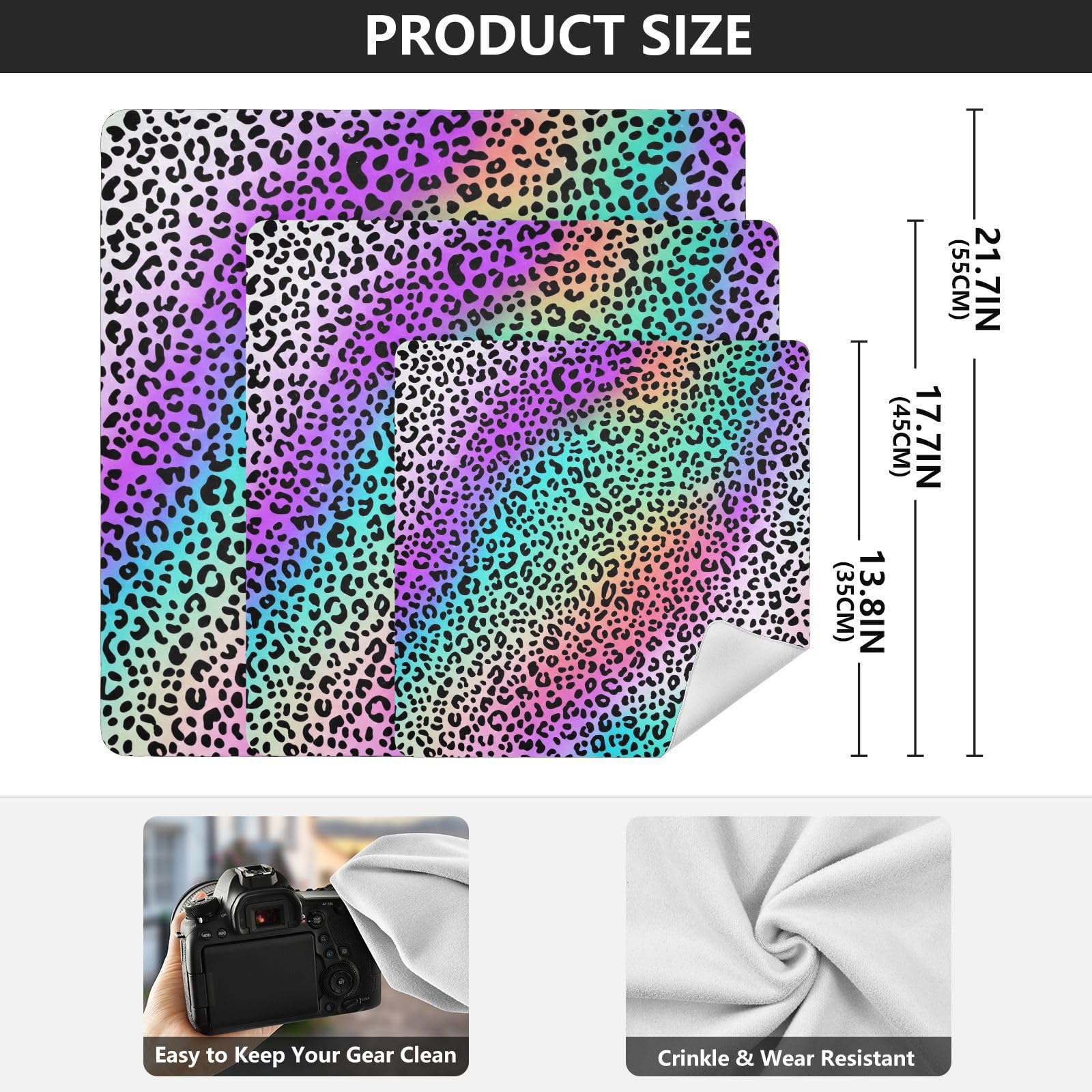 ODAWA Leopard Spots Colors Self-Adhesive Cloths 21.7X21.7 Inch Magic Flexible Folding Self-Stick Makeup Bag Portable Cosmetic Bag for Travelling