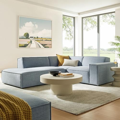 Modway Restore Fabric Upholstered 3-Piece Modular L-Shaped Sectional Sofa in