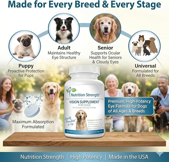 Eye Care for Dogs Daily Vision Supplement | Cloudy Eyes, Retinal & Ocular Support with Lutein, Zeaxanthin, Astaxanthin & Bilberry | Eye Vitamins for Dogs | 120 Tablets