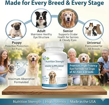Eye Care for Dogs Daily Vision Supplement | Cloudy Eyes, Retinal & Ocular Support with Lutein, Zeaxanthin, Astaxanthin & Bilberry | Eye Vitamins for Dogs | 120 Tablets
