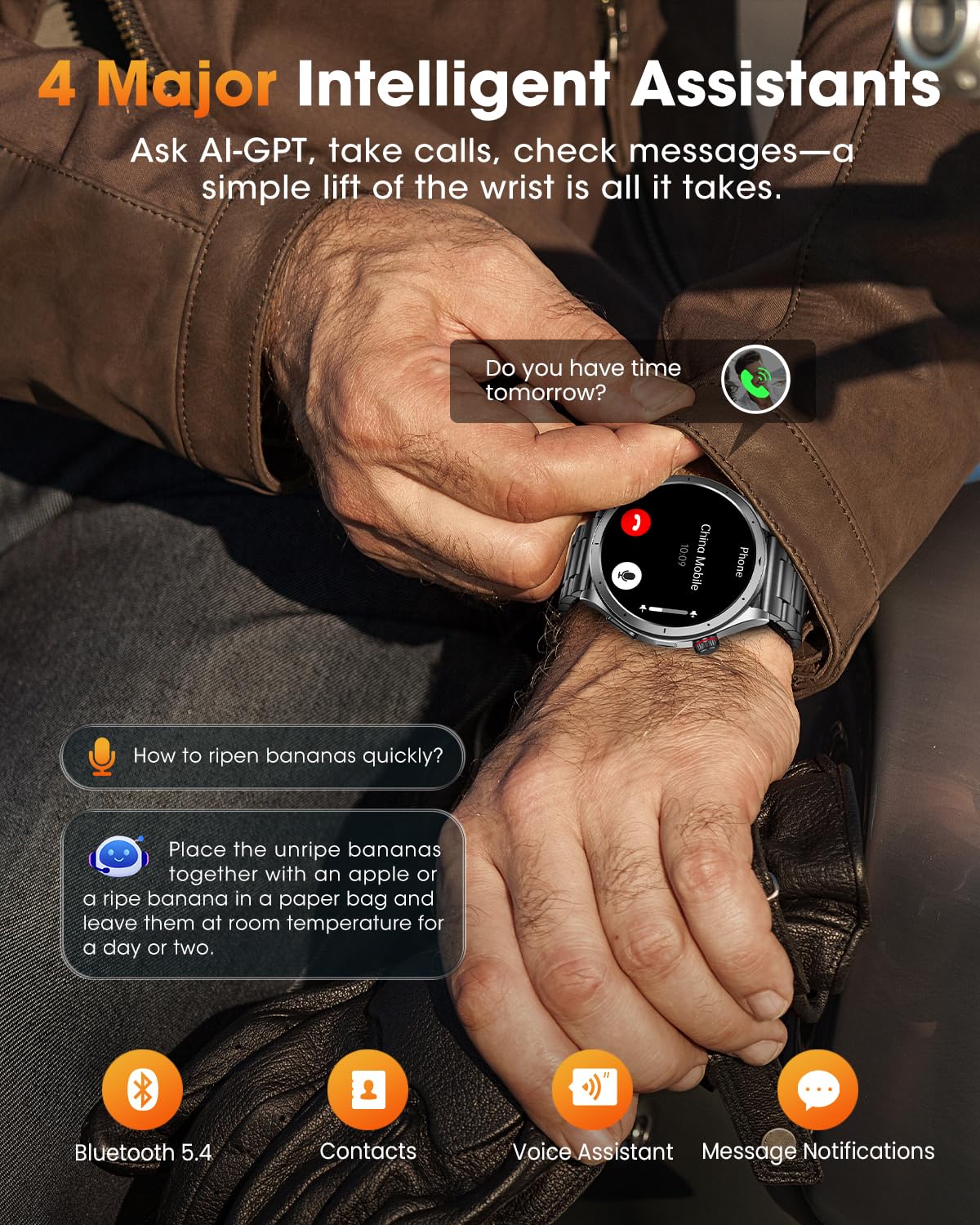 Smartwatch Uomo con ECG+HRV, AI GPT Orologio Uomo con Pressione Sanguigna, Frequenza Cardiaca, SpO2, 24H Sonno, 120+ Modalità Sportive IP68 Smartwatch Fitness, Notifiche Messaggi Android iOS Nero