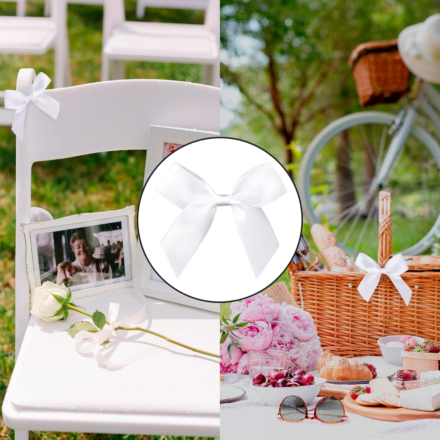15pcs Mini Self-Adhesive Bows Decor, Soft Satin Ribbon Bowknots, Premade Craft Bows for Flower Packaging Card Making Wedding Birthday Party Setups- White image 4