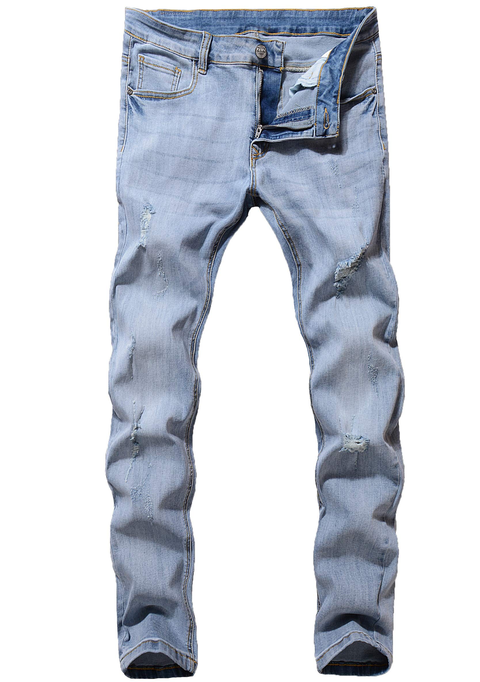 ZLZBlack Biker Jeans for Men Slim Fit, Men's Comfy Stretch Ripped Distressed Biker Jeans Pants Rock Revival, Designer Jeans