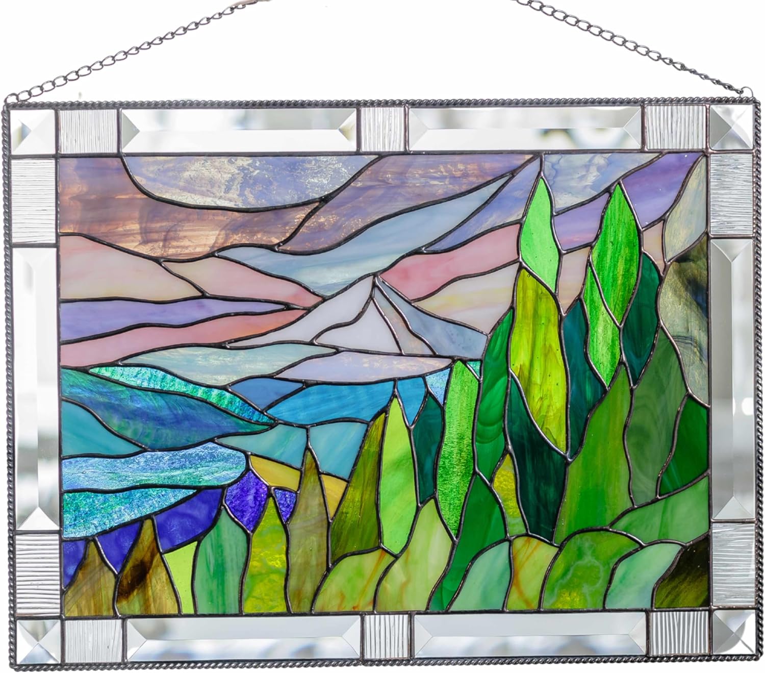 Mount Hood Stained Glass Window Hanging Panel Tiffany Glass Art Handicrafts for Home Decor Genuine Living Room Design Idea