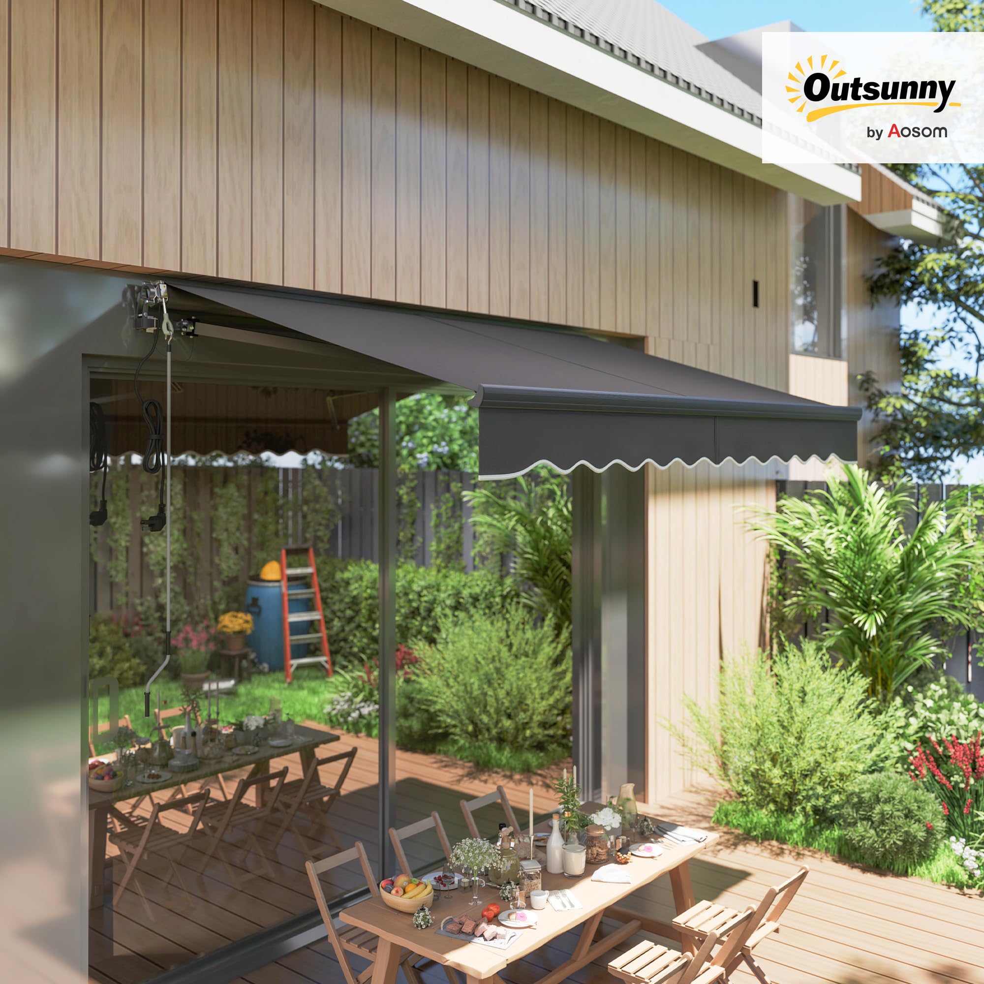 Outsunny Toldo Eléctrico Retráctil y Manual Exterior Terraza 3x2,5m Gris | Con Mando a Distancia, Enrollable con Manivela, Marco de Aluminio, Protección UV30+, para Jardín Puerta Ventana