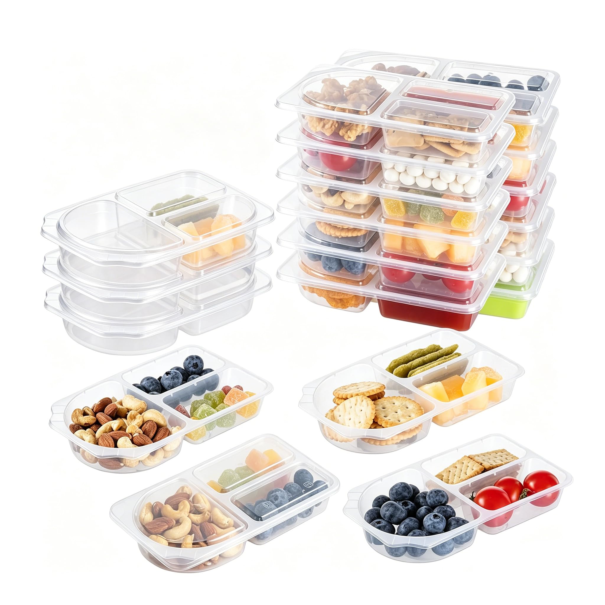 20 Pcs Snack Pots with Lids, 9oz Reusable 3 Compartment Meal Prep Container
