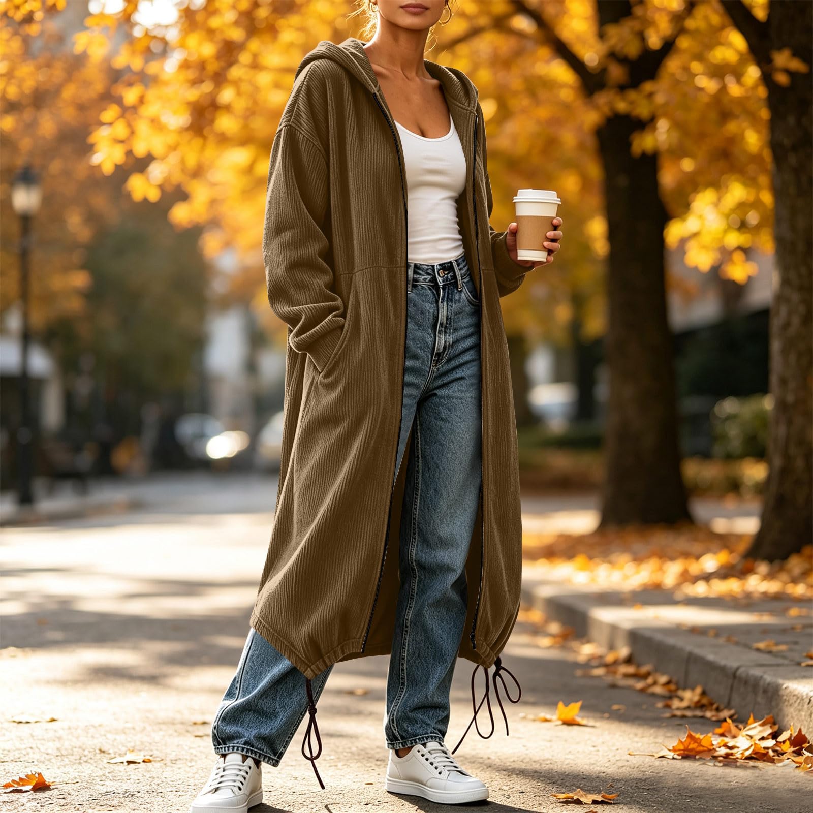 Générique Sweat Long avec Capuche Zippé Femme Élégant avec Poche Sweats Velours Casual Mode Pullover Classique Soft Manches Longues Respirante Streetwear Casual Confort Outdoor Sweat-Shirt