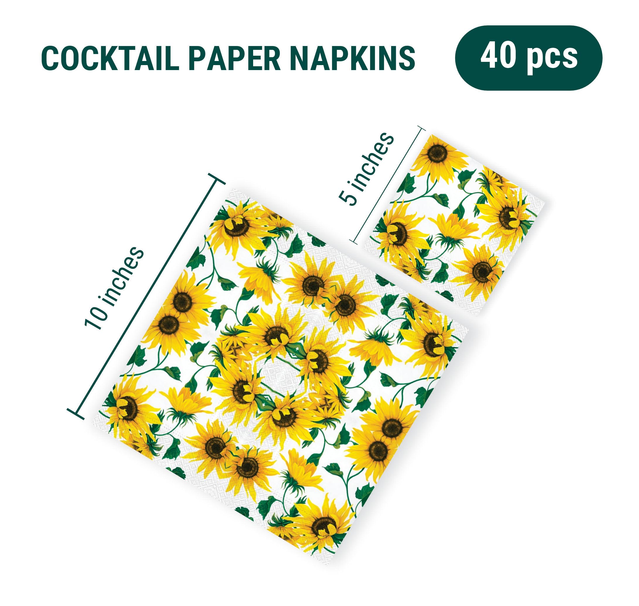 Zestaw ręczników papierowych na stół koktajlowy z motywem słonecznika białe 12,7 x 12,7 cm, 40 sztuk