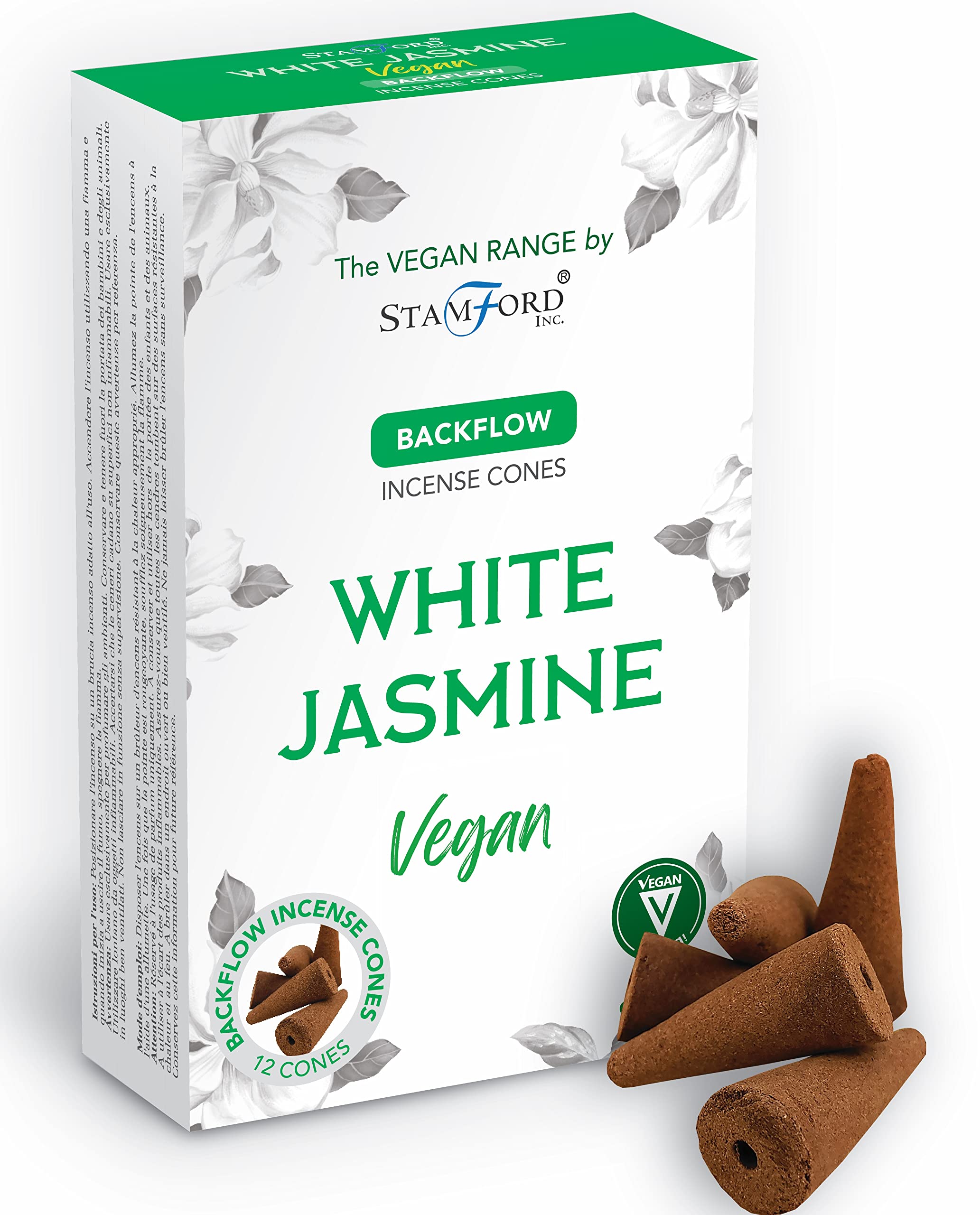 Stamford Inc. White Stamford Vegan Patchouli Incense Backflow Cones-72 Cones ( Jasmine)
