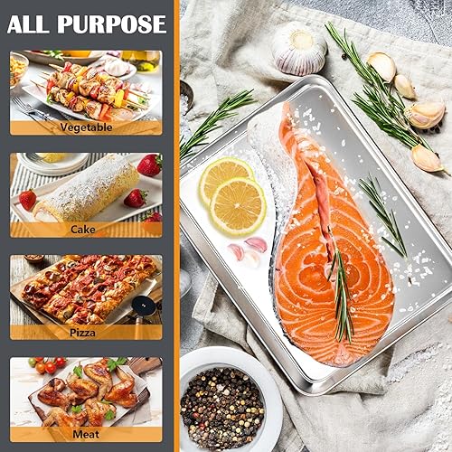 Miniatura 7 de Joyfair - Juego de 2 bandejas para hornear, bandejas de acero inoxidable para galletas, bandejas de metal comerciales, bandeja para horno tostadora,