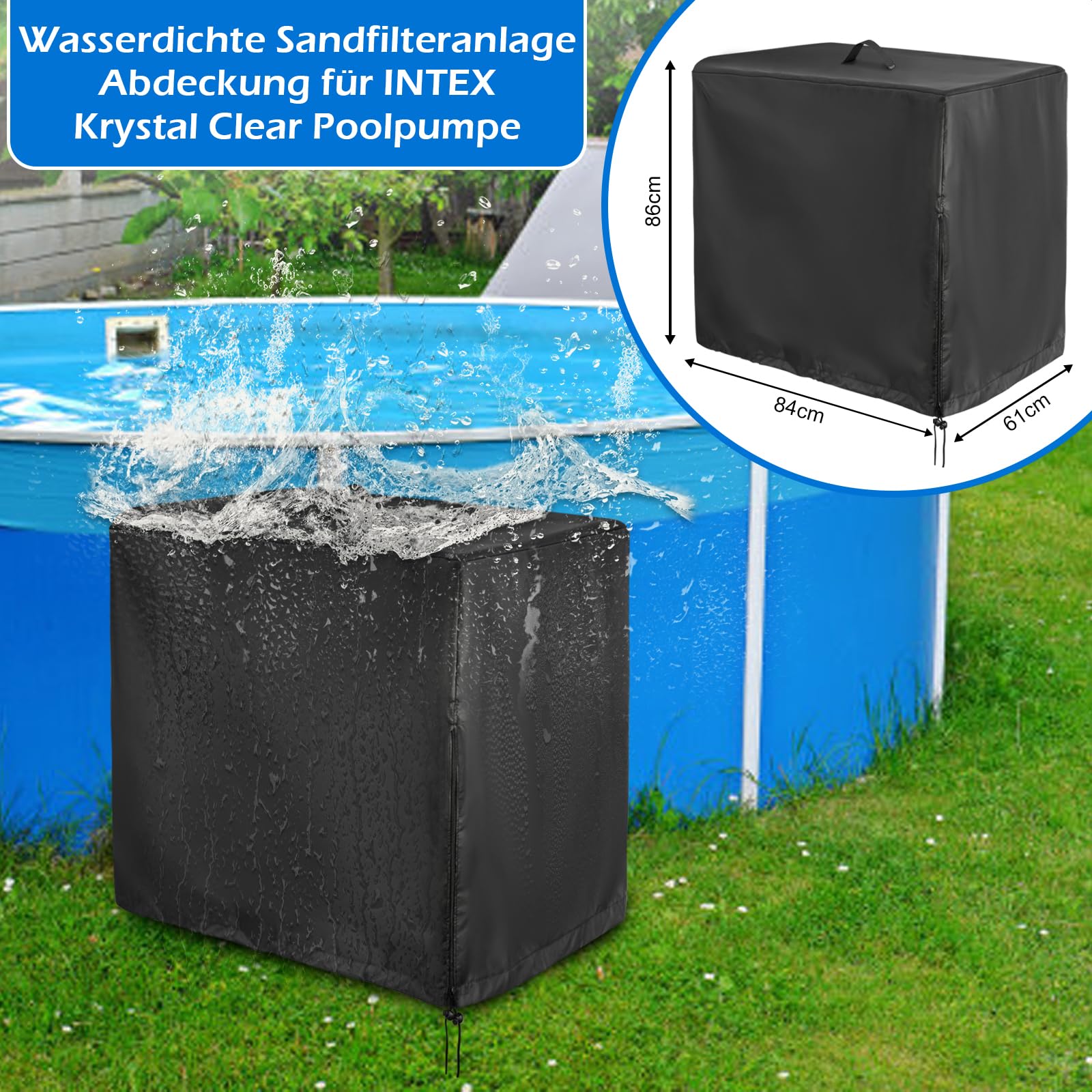 Biniveil Sandfilterabdeckung Wasserdicht - Poolpumpe Schutz 84x61x86cm