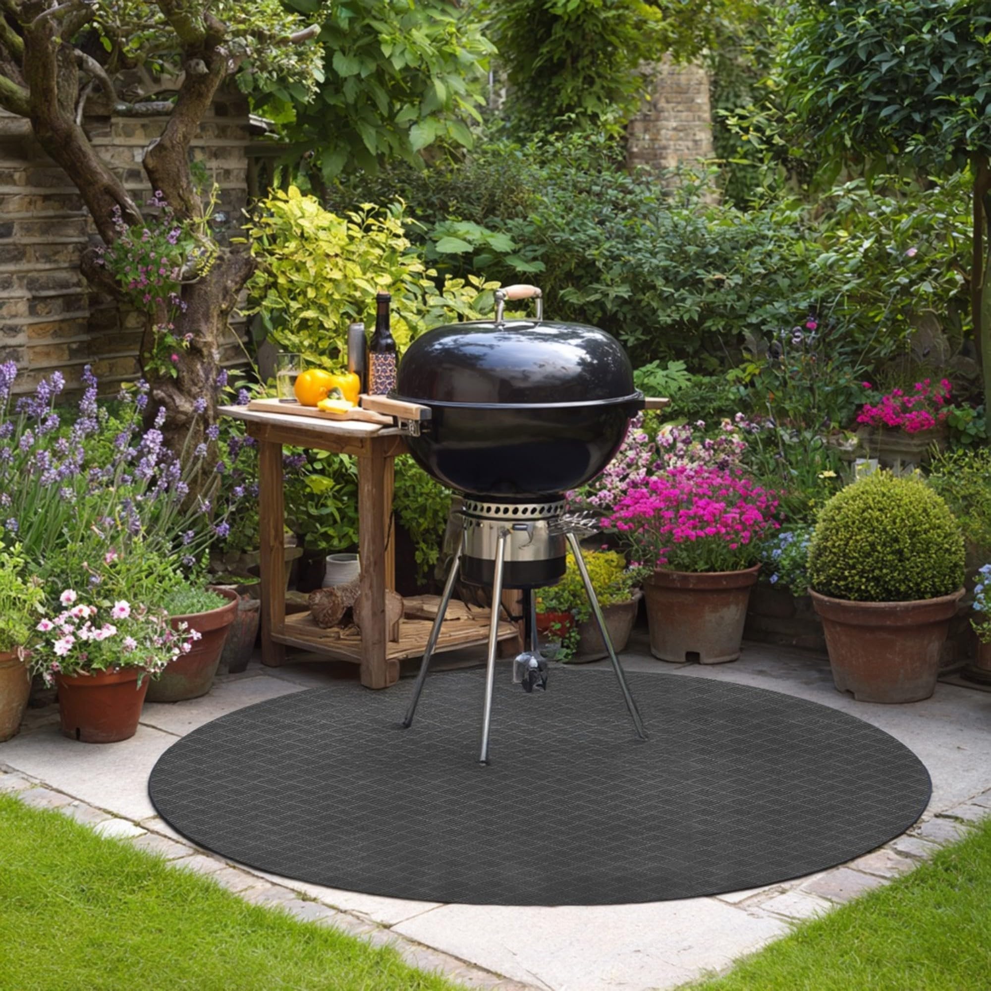 Nicoman Large Under Grill Mat, BBQ & Fire Pit Mat, Heavy Duty Non Slip Waterproof Floor Protector, Heat & Oil Resistant Outdoor Mat for Patio, Garden & Decking, Round 120cm (47 Inch) โ image 1