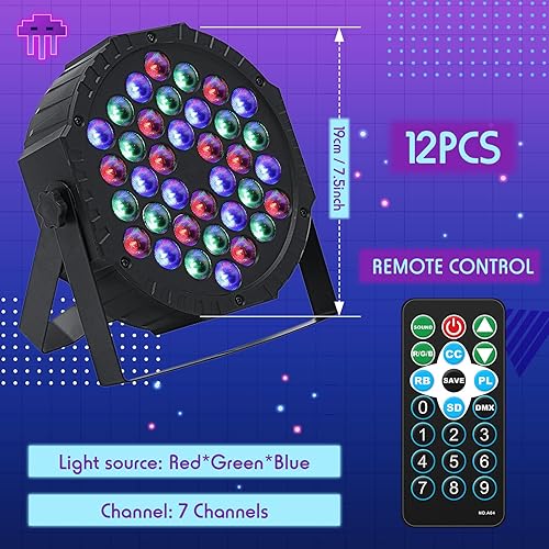 Miniatura 2 de Paquete de 12 36 luces LED RGB para escenario, 7 canales, luces de DJ para eventos con control remoto activado por sonido y iluminación DMX para