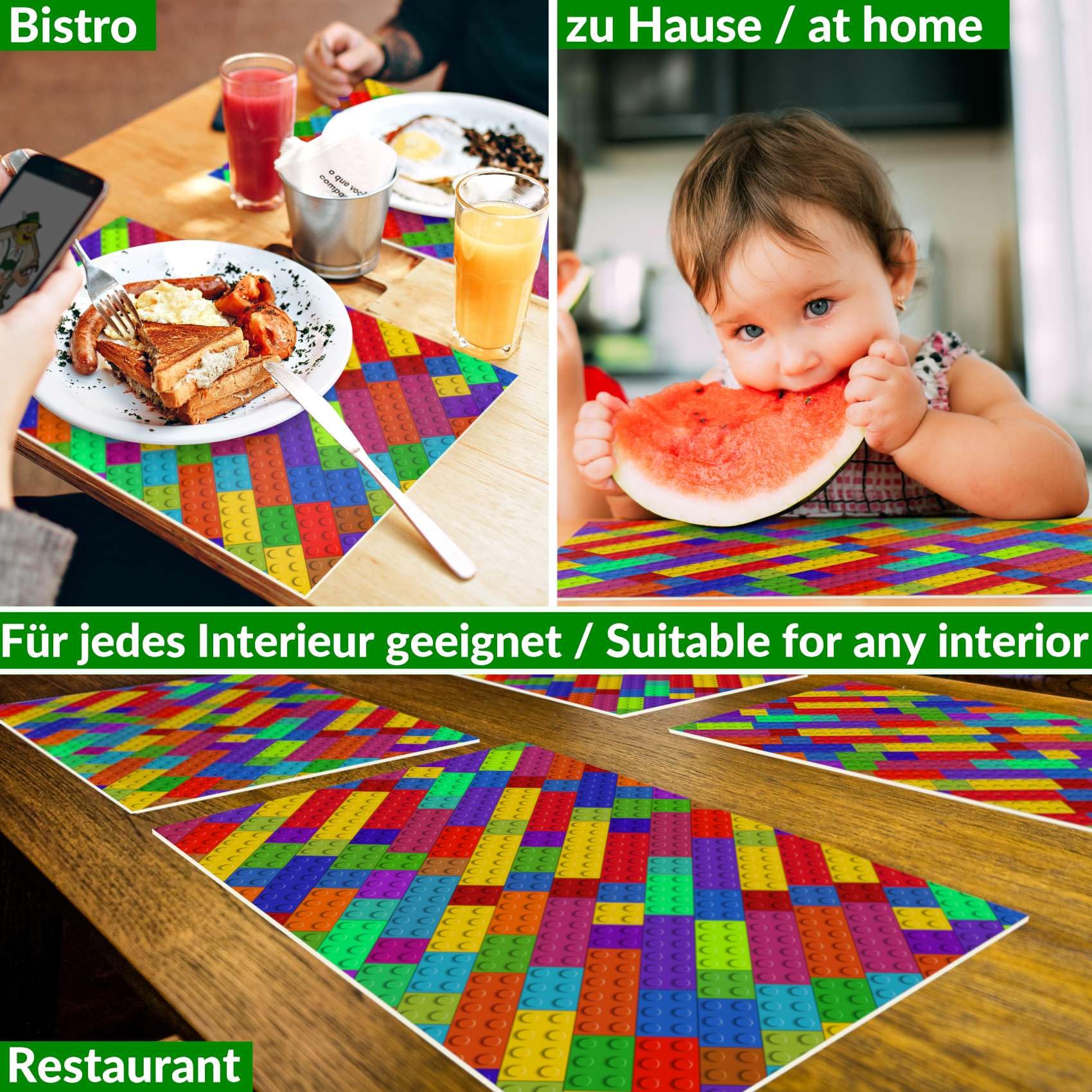 ANRO Platzset Bunte Bausteine 35x50 cm – 4er Set, abwaschbar