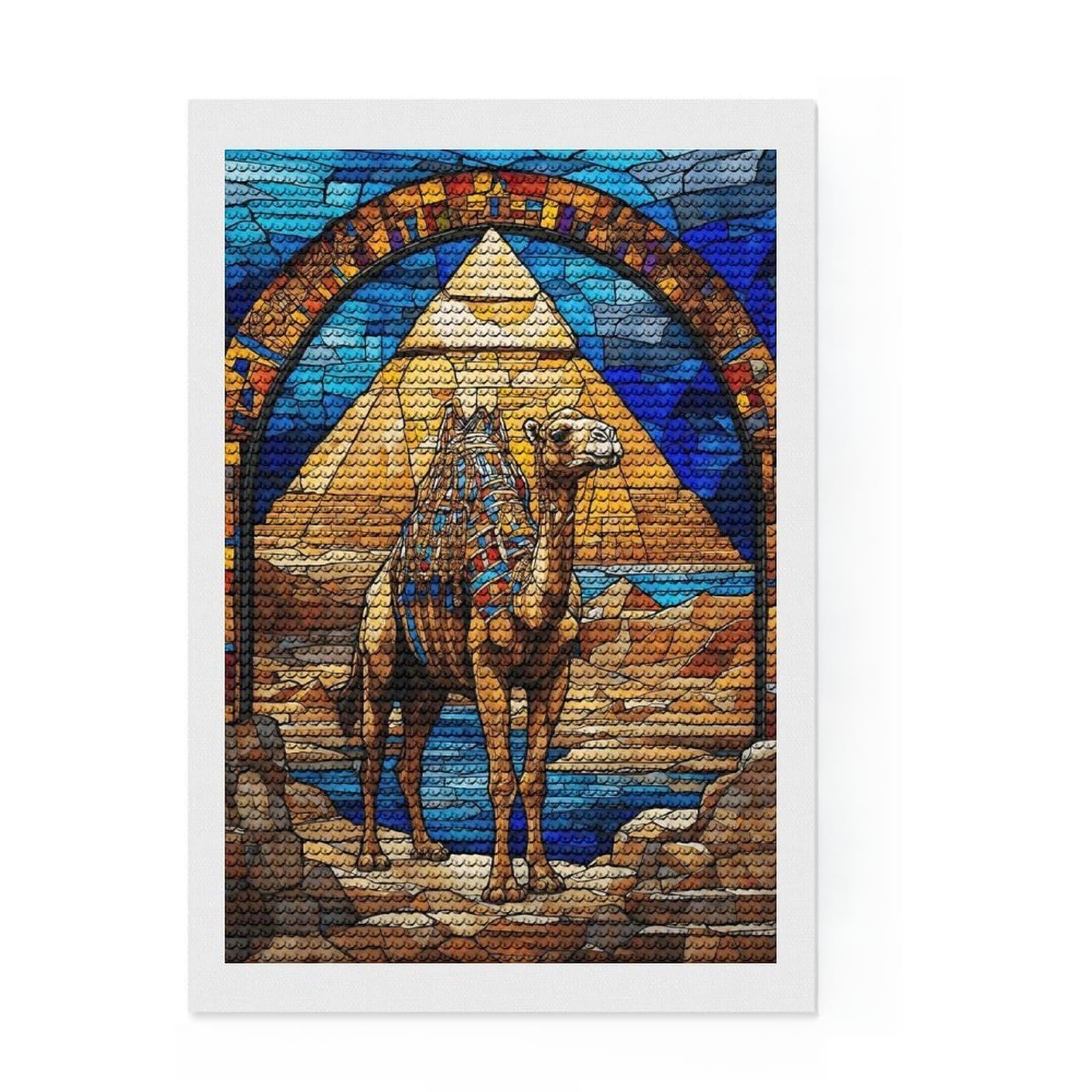 Junmoney Camel Stained Glass Diamond Art Kit 8"x12", for Craft Lovers, Satisfying Creative Project, Birthday Gift, Home Wall Decor