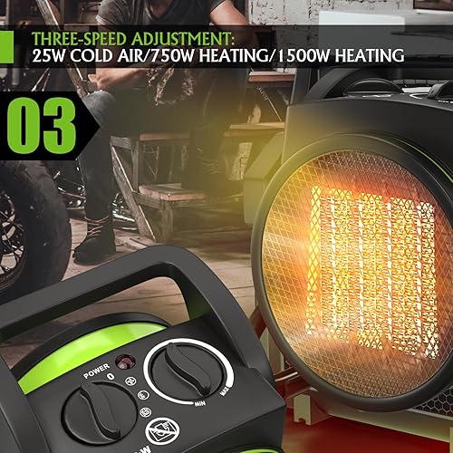 Miniatura 6 de Gardtech Calentador eléctrico para uso en interiores, calentador al aire libre con protección contra sobrecalentamiento, calentador de garaje