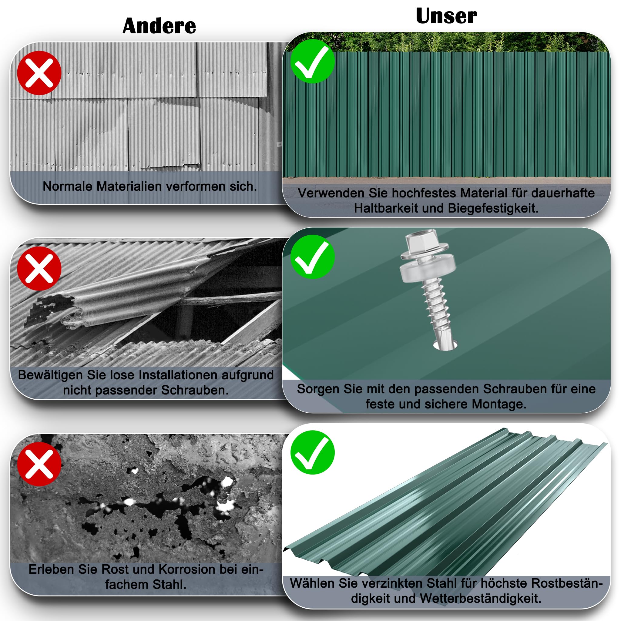 HENGMEI Lámina Metálica Trapezoidal 36 x Placas de Techo 21m² Lámina Trapezoidal para Techos 129cm x 45cm Lámina Galvanizada para Construcción de Techos para Garajes, Invernaderos, Perreras, Verde