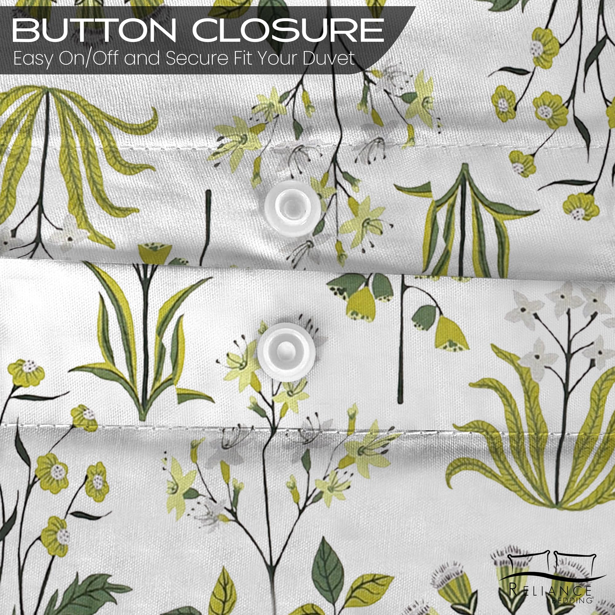 100% Cotton 400 Thread Count Double Duvet Cover Set Printed Floral, Fern Green - Image 2
