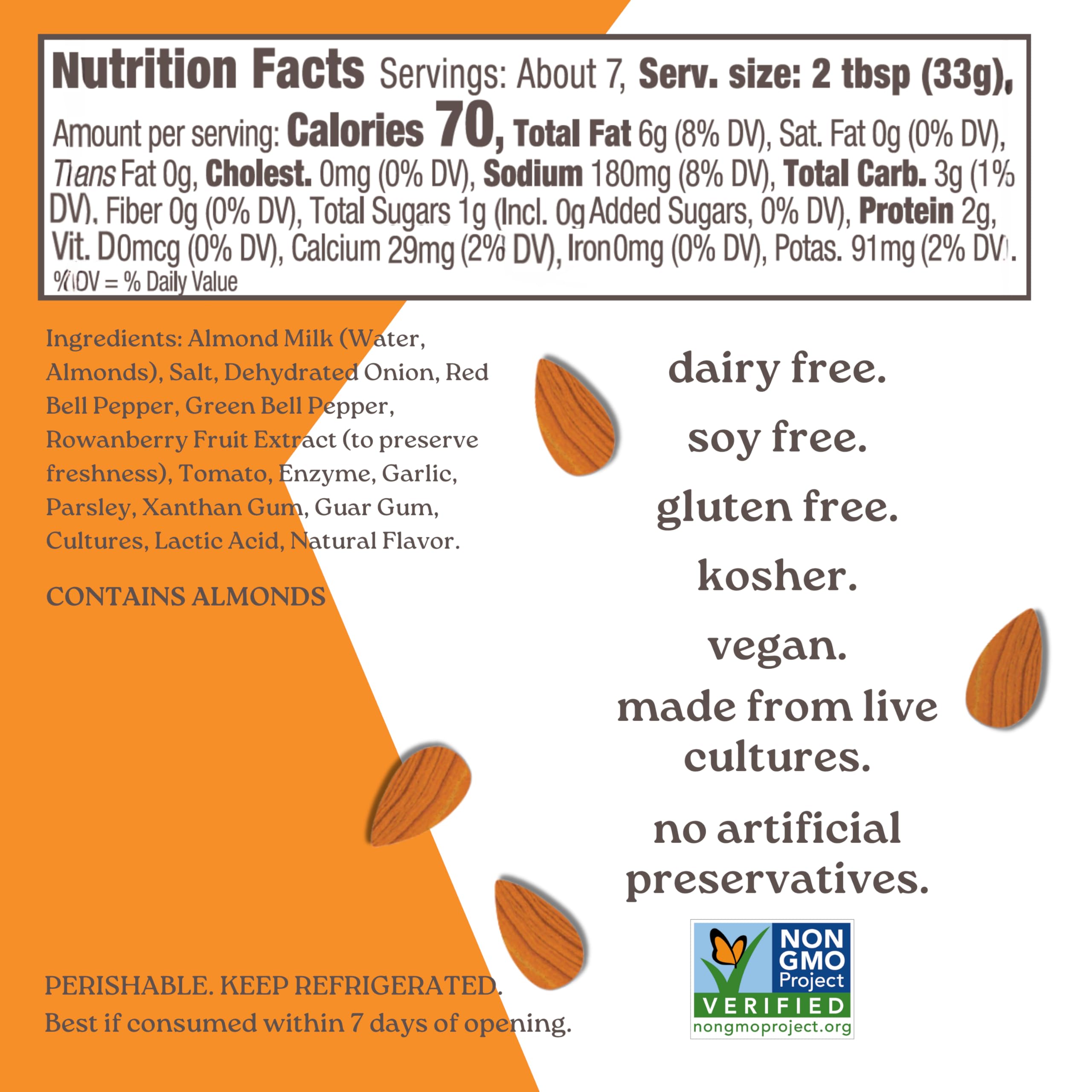 Kite Hill Garden Veggie Almond Milk Cream Cheese Style Spread 8 Ounces Dairy Free Whole 30 Approved Gluten — view 2