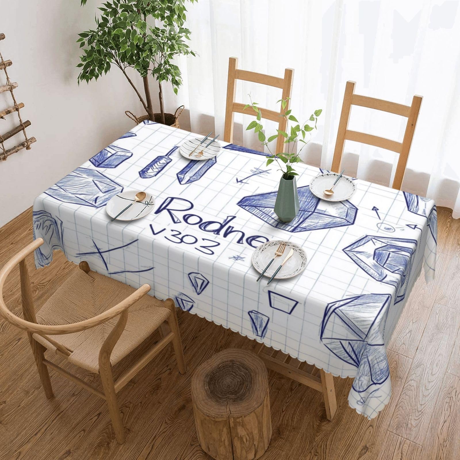 Nappe dessins géométriques cristaux 137x183cm déperlante