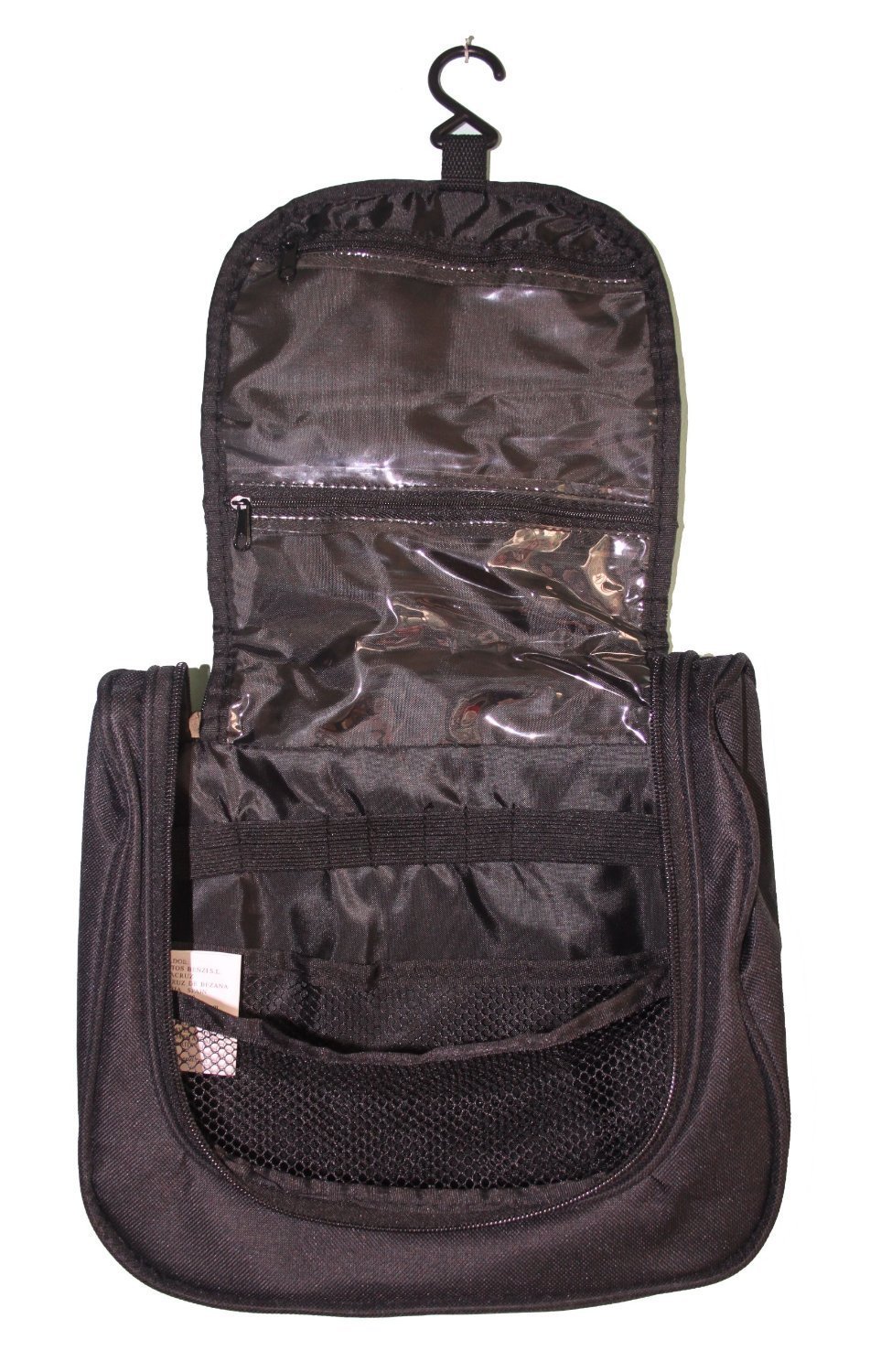 Bolsa de baño Grande y Elegante Benzi Negra Unisex Colgante Bolsa de Aseo con Logotipo BENZI Plateado en Gris.