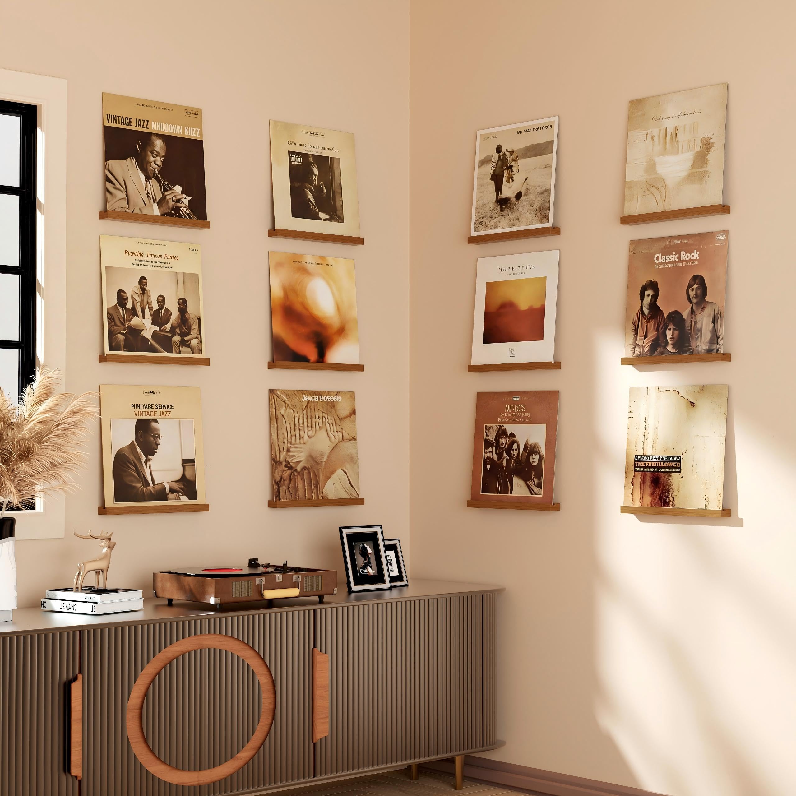 12 Stück Schallplatten Wandhalterung, Holz Vinyl Halter, Schallplatten Regal Halter Wand, Vinyl Wandhalterung, Zur Platzierung Von Schallplatten, CD, Fotoalben Und Sammlungen(Nussbraun)