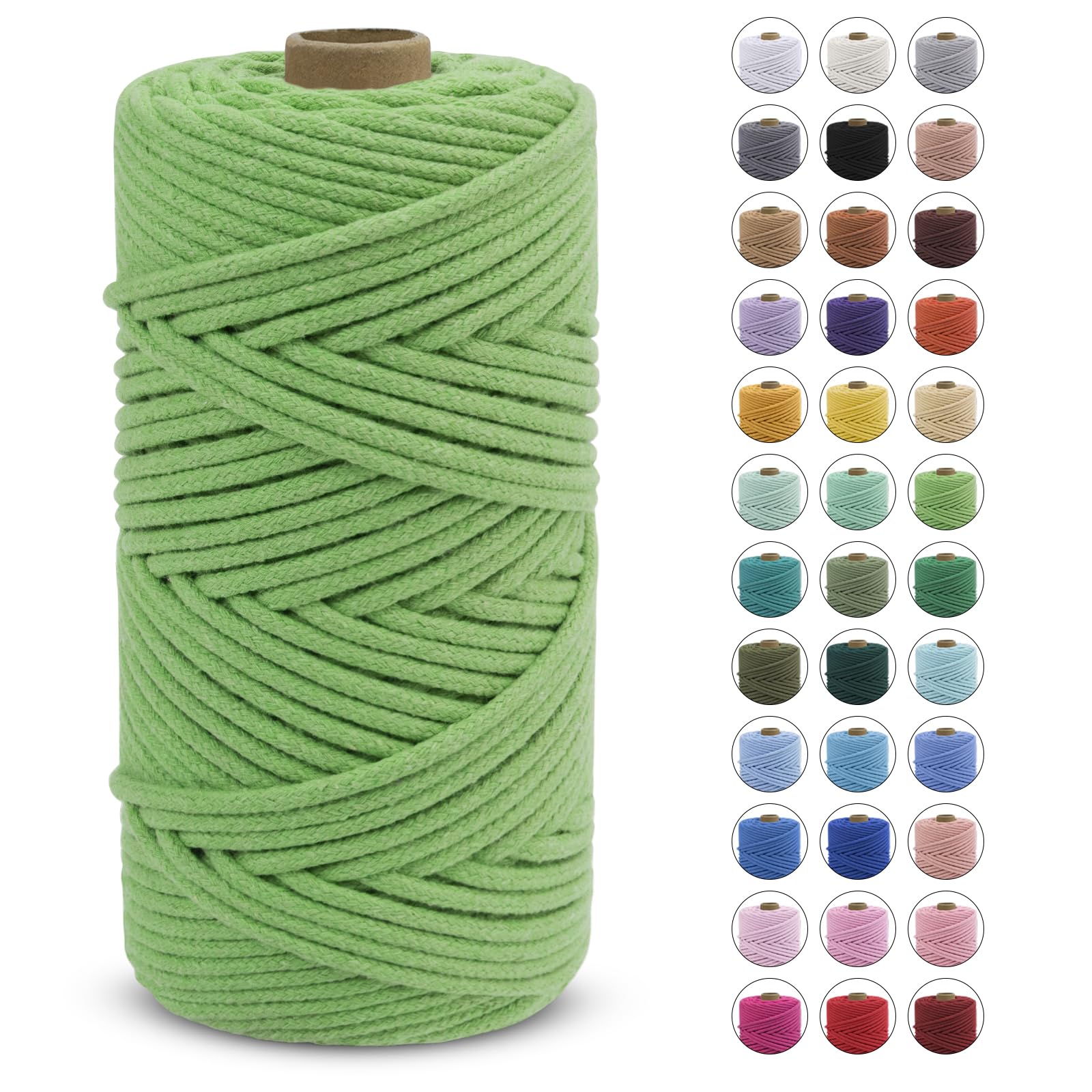 LEREATI Macrame Cord 4mm x 100m, Thick Macrame Rope Natural Cotton Cord Macrame Yarn, Craft Rope for Plant Hanger, Wall Hanging, DIY Crafts, Decorations (Grass Green)