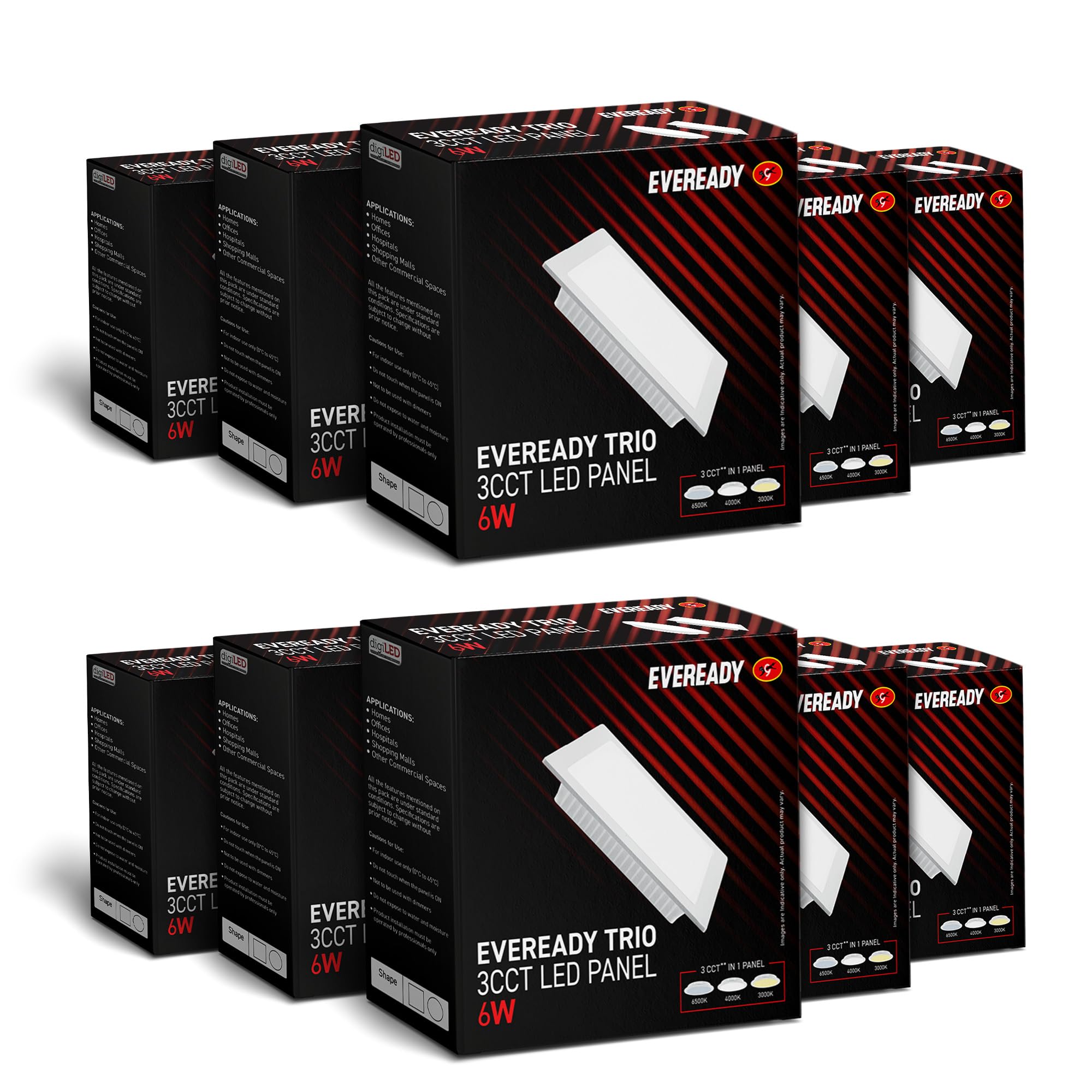 Eveready 6W LED Trio Panel, Inbuilt 3CCT Modes (6500K-4000K-3000K), 4kV Surge Protection, Square, Pack of 10-image-20