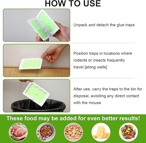 Miniatura 6 de Qualirey Paquete de 6 trampas de pegamento para ratón, trampas superadhesivas tamaño ratón para ratones y ratas, prearomatizadas, no tóxicas,