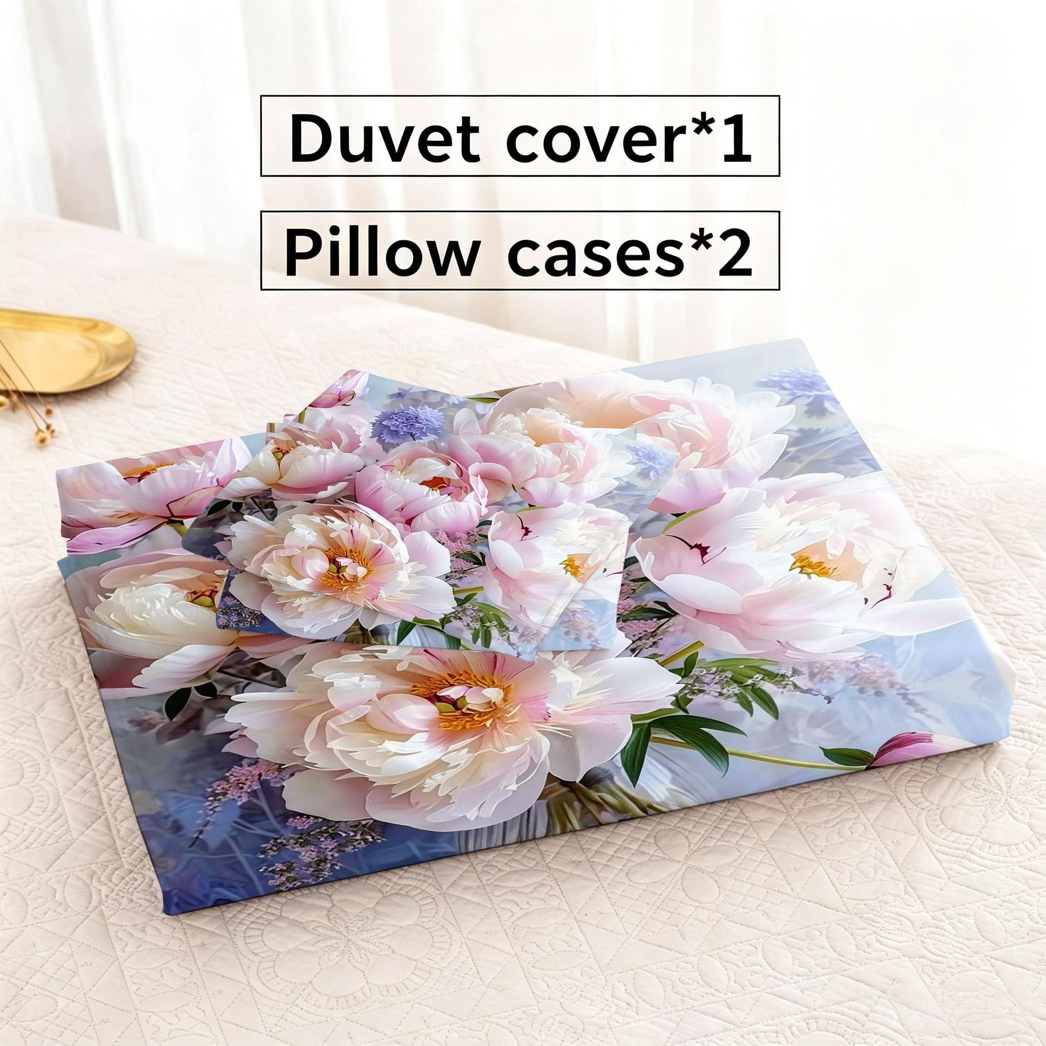 Copripiumino Matrimoniale Peonia Bianca 260x240, ZW684 | Traspiranti Durevoli Microfibra, per Tutta la Famiglia, Matrimoniale, per Tutte le Stagioni, con 2 Federe 50x80 cm