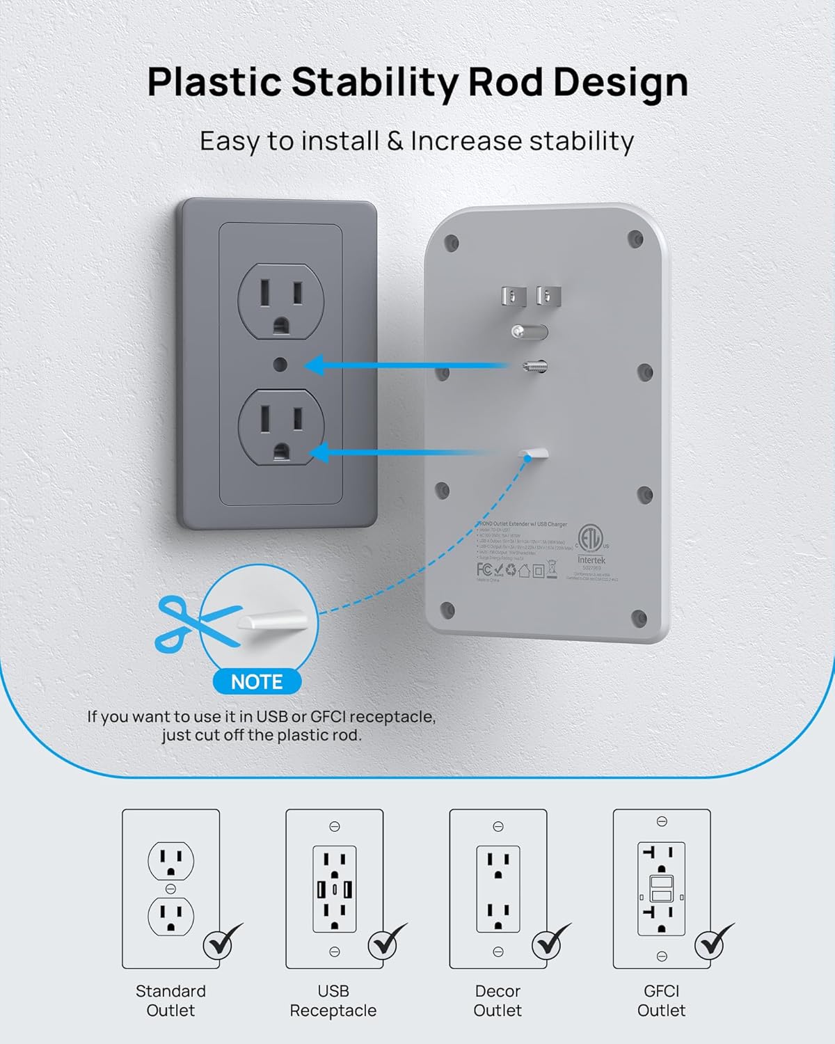 TROND Multi Plug Outlet Surge Protector, 8 AC Plug Extender with 2 PD20W USB C Charger, 3 Sided Wide Space Outlet Splitter with On Off Switch, USB Wall Charger for Kitchen Office Room Dorm Essentials