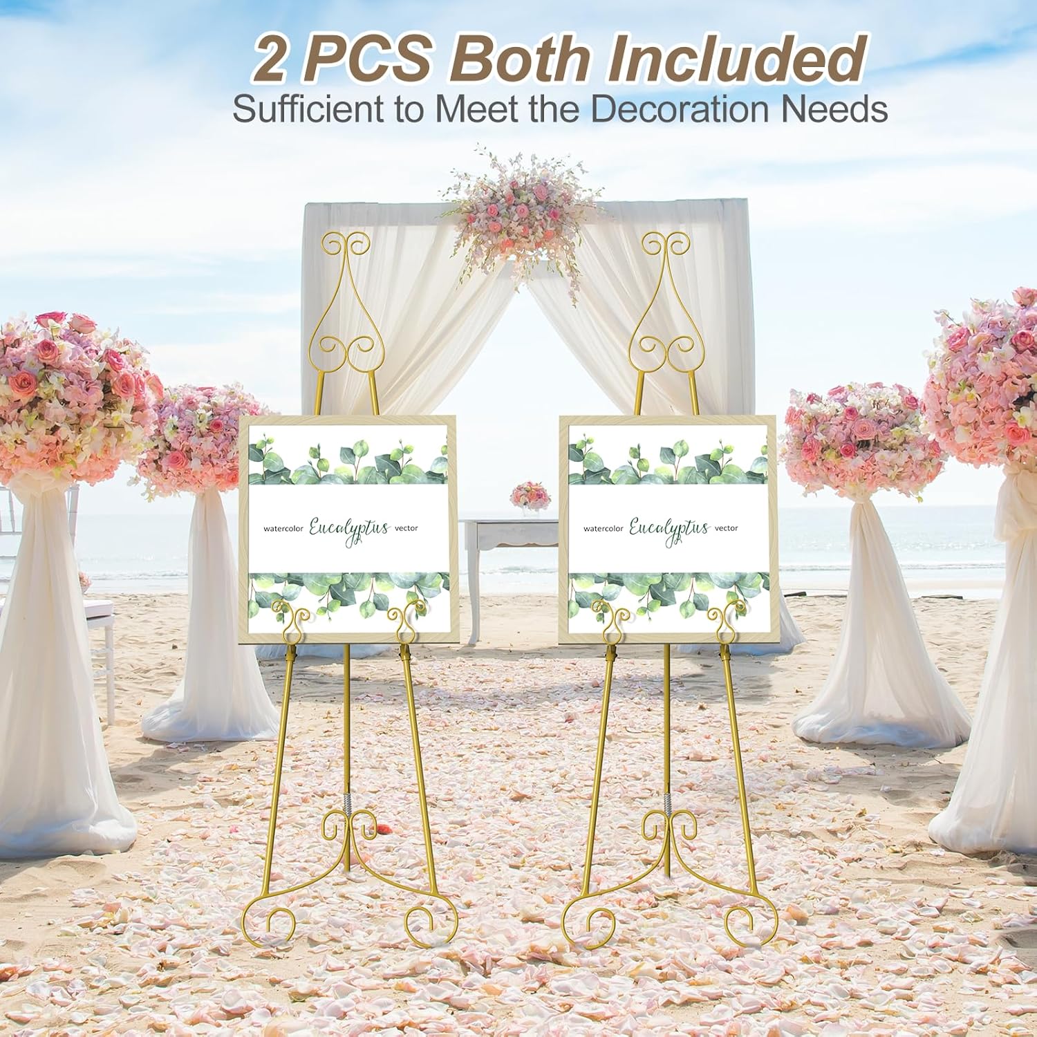 HAITRALGold Easel Stand for Sign, Adjustable Display Easel Stand with Chain Support,Heavy Duty Metal Easel for Wedding Sign,Art,Pictures,55" H Welcome Poster Stand Sign Holder Floor Décor,2 Pack