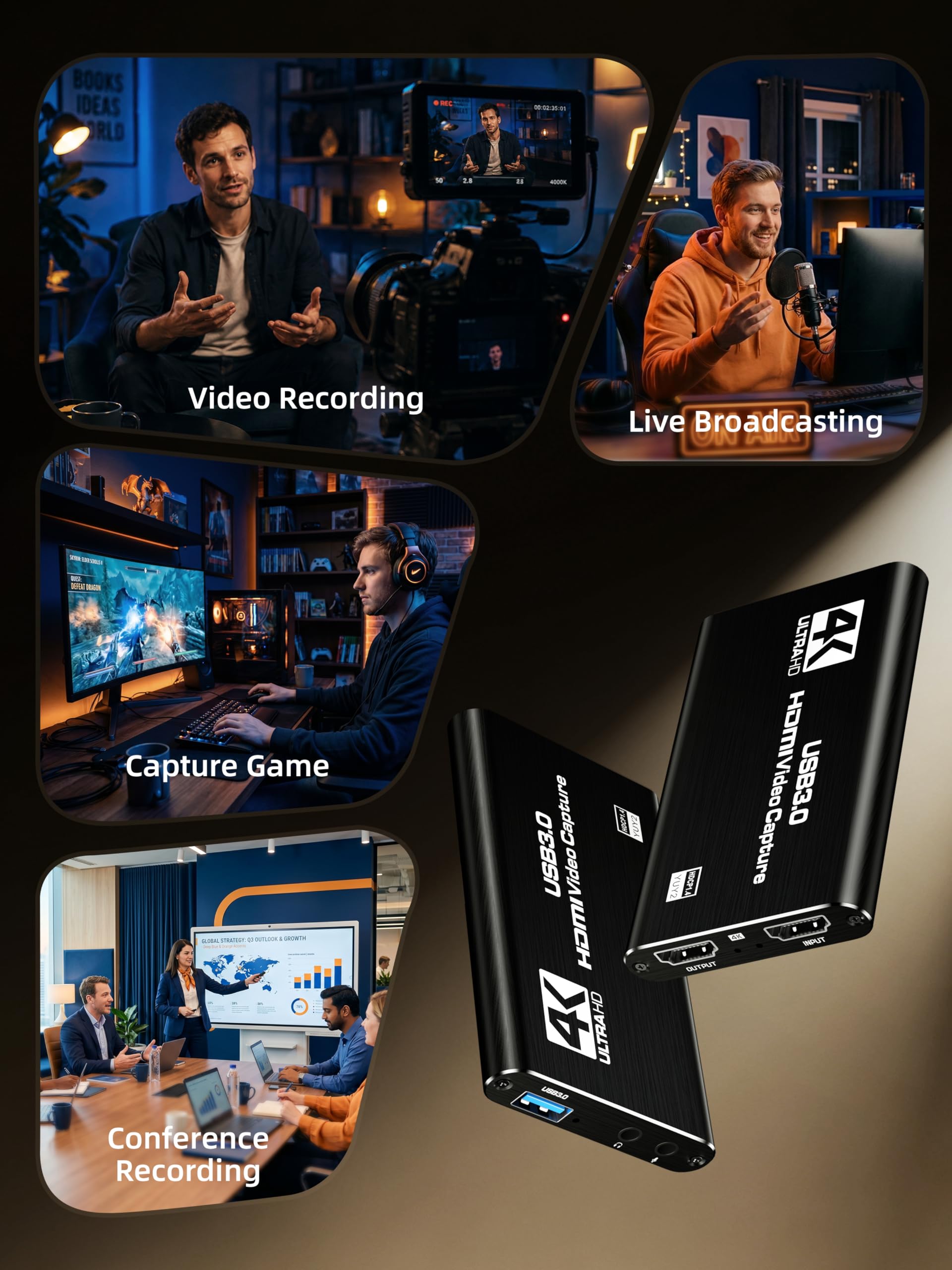 Scheda di acquisizione HDMI, USB 3.0 1080P 60 FPS, scheda di acquisizione video con loop out HDMI e ingresso microfono, acquisizione di giochi a bassa latenza per streaming, compatibile con
