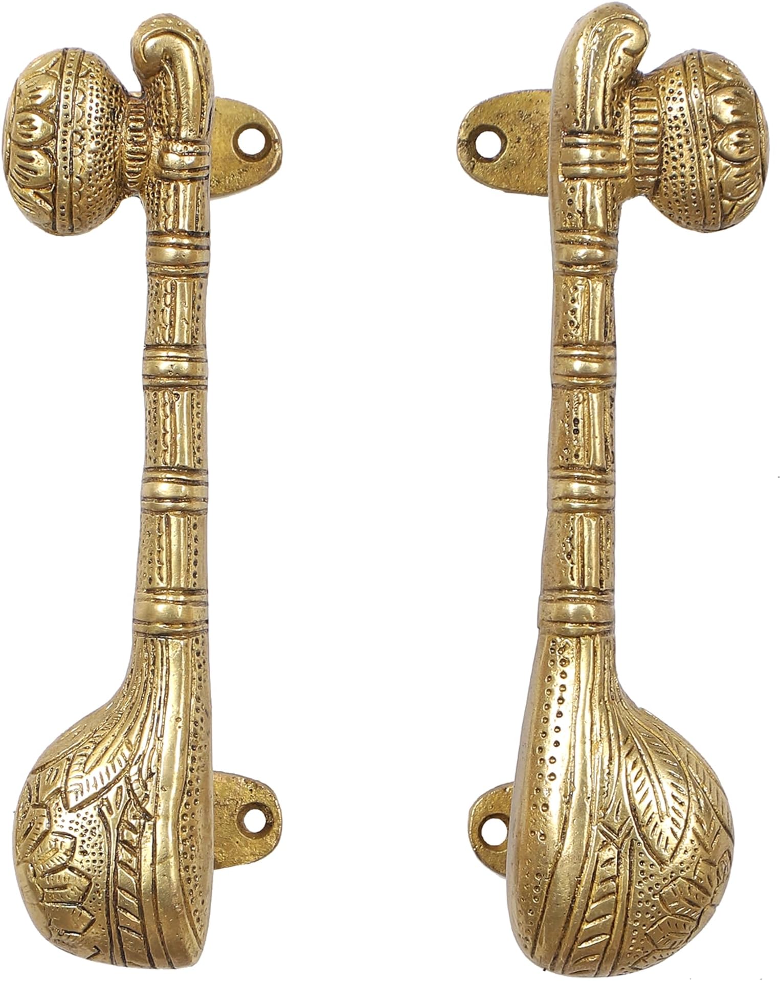 Two Moustaches 7.5 Inches Brass Sitar Door Handle Pair,Brass Door Handle Pair,Main Door Handles,Handles for Wooden Doors,Temple Room Door Handles,Standard,Pack of 2 Handles - Pull Handle
