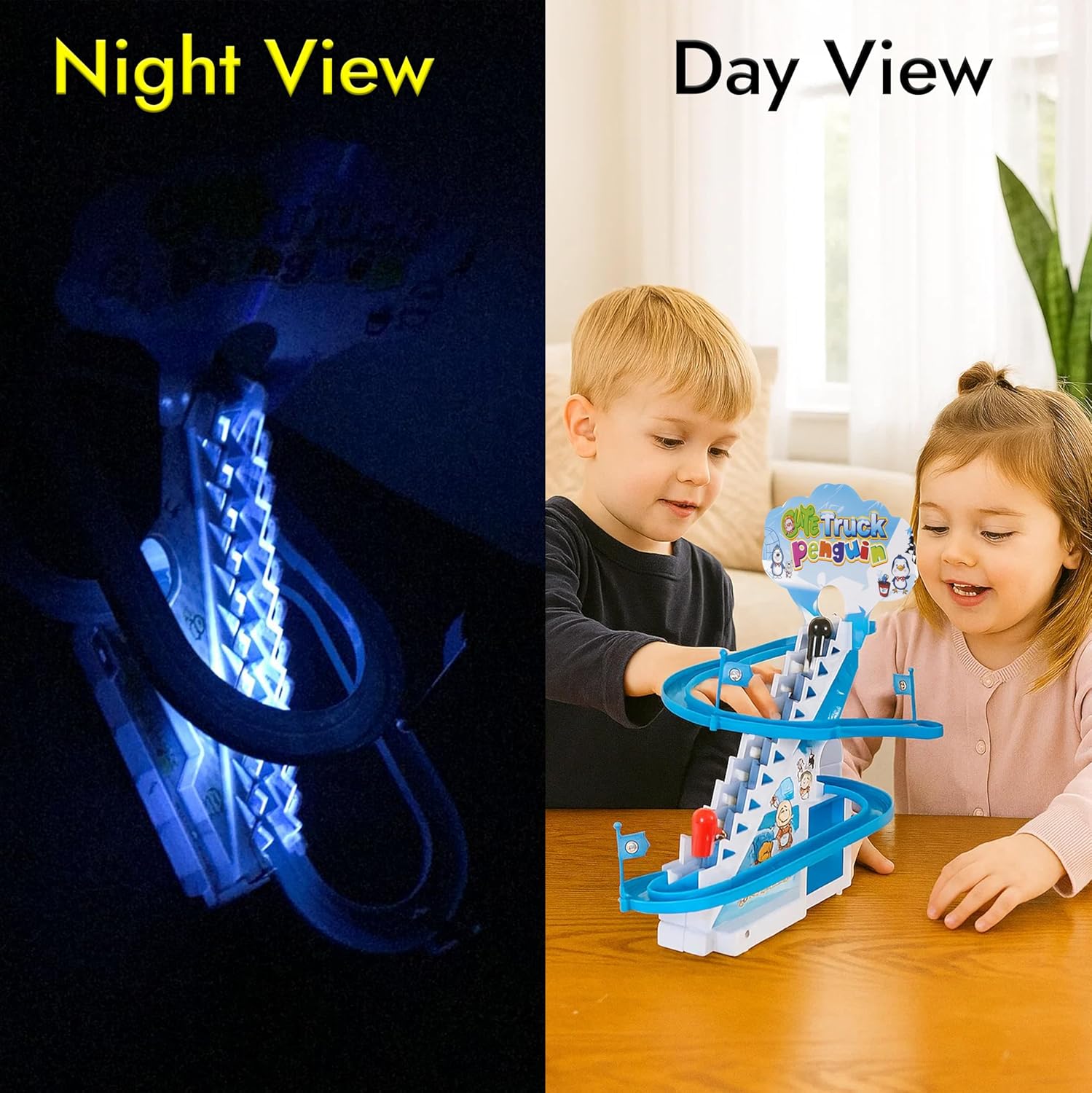 ARSUK Penguin Race Game Toy Playful Musical Roller Coaster Track Playset with Music & LED Flashing Lights On/Off Button for Toddlers and Kids Gift