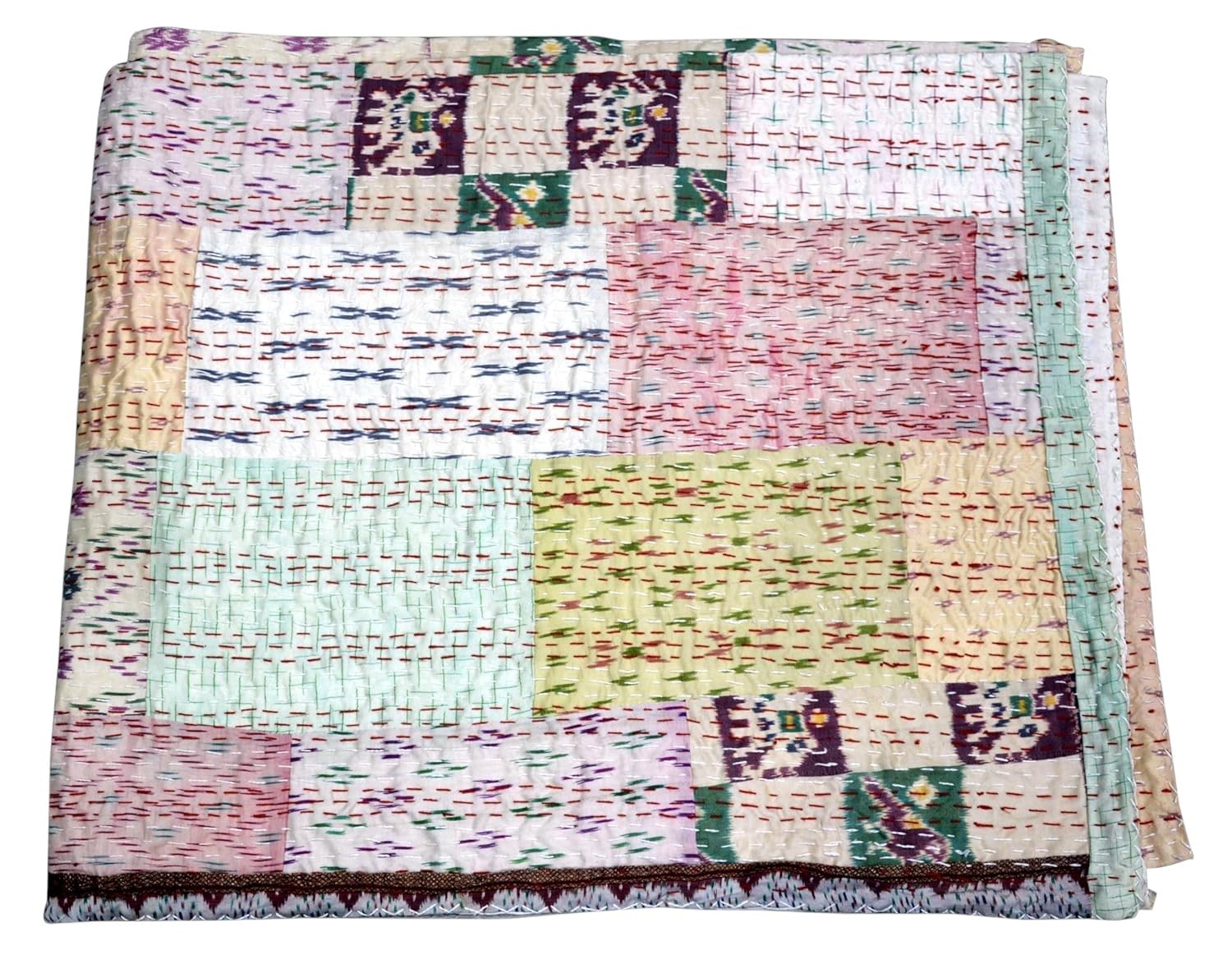 Indische Patchwork-Steppdecke King-Size handgefertigt Vintage Winterdecke