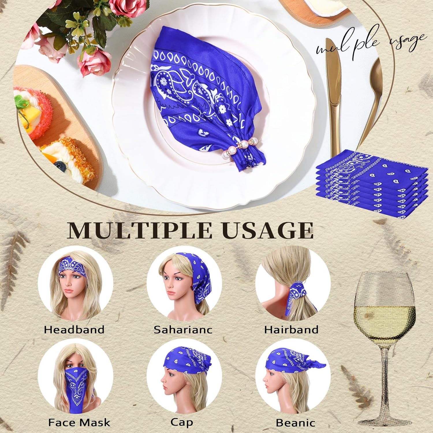 Blulu 6 Pcs Neon Color Cowboy Bandanas for Men Women Assorted Paisley Pattern Handkerchiefs 22 x 22 Inch Kids Headwrap Scarfs - Image 2