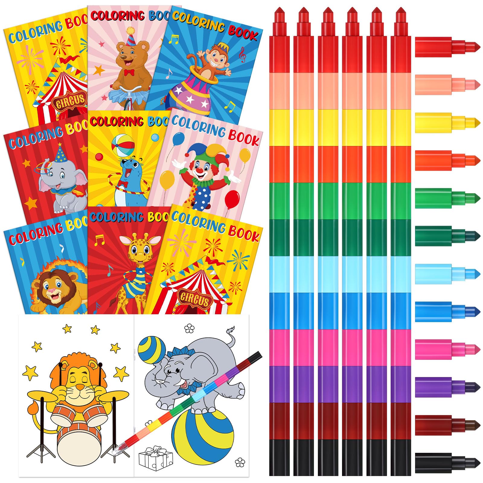 Funrous 48 Pcs Coloring Books with Stackable Crayons Firefighter Summer Circus Party Favors Coloring Pages Drawing Booklet Party Supplies for DIY Art