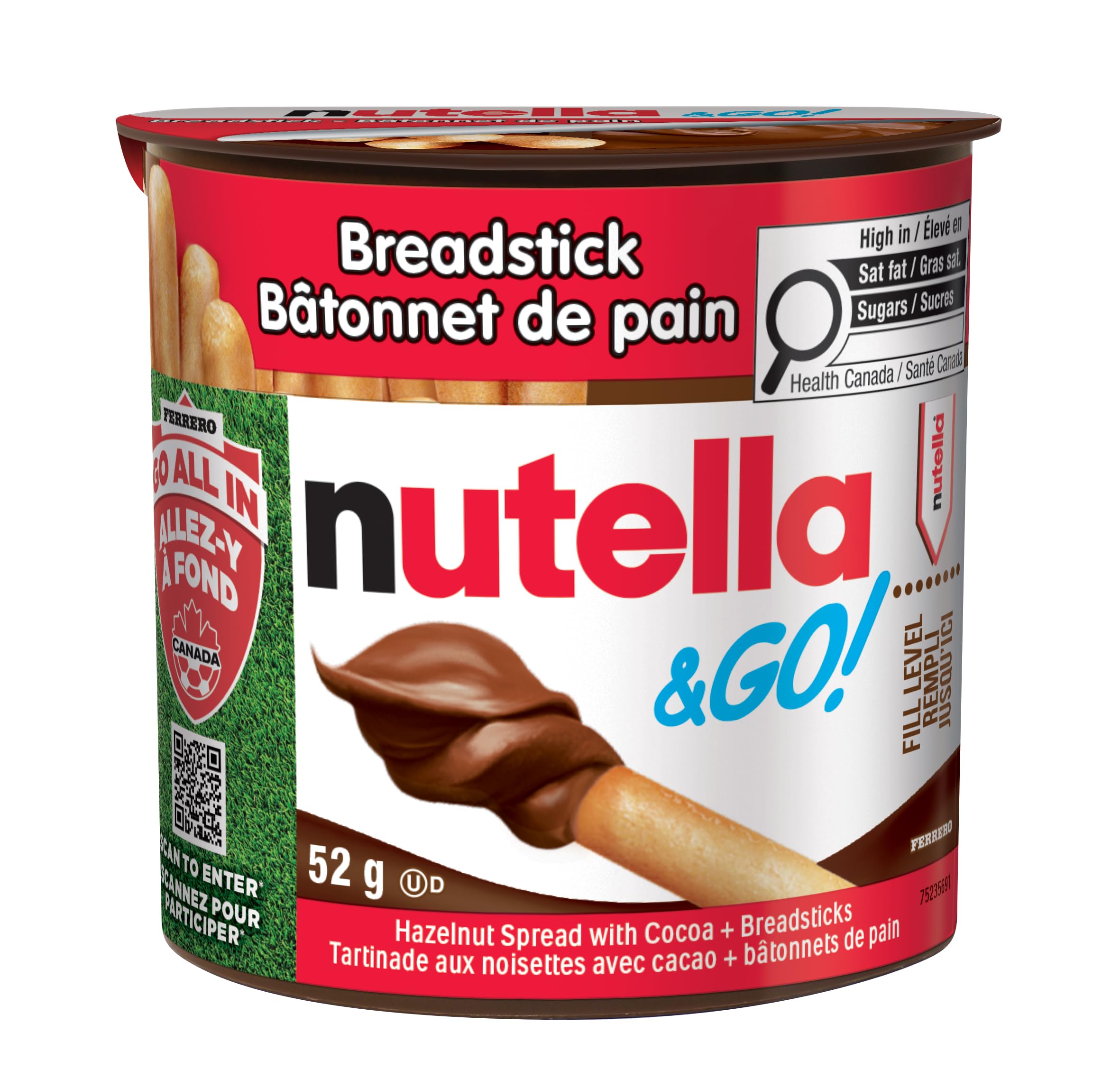Nutella and Go Snackpacks, Schokoladen-Haselnussaufstrich mit Brotstäbchen, perfekte Bulk-Snacks für Kinder, 52 g, 12 Stück