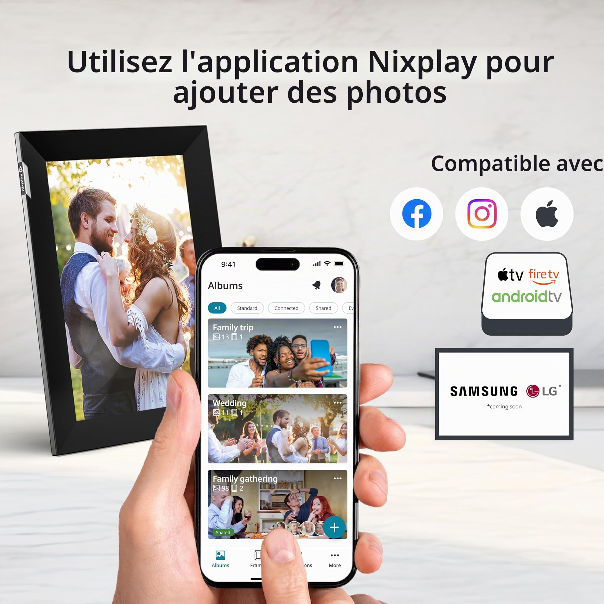 Nixplay 10,1 Pouces Cadre Photo numérique Intelligent WiFi écran Tactile (W10K), Noir-Argent, Partagez instantanément des Clips vidéo et Photos par e-Mail ou Via l'application Mobile