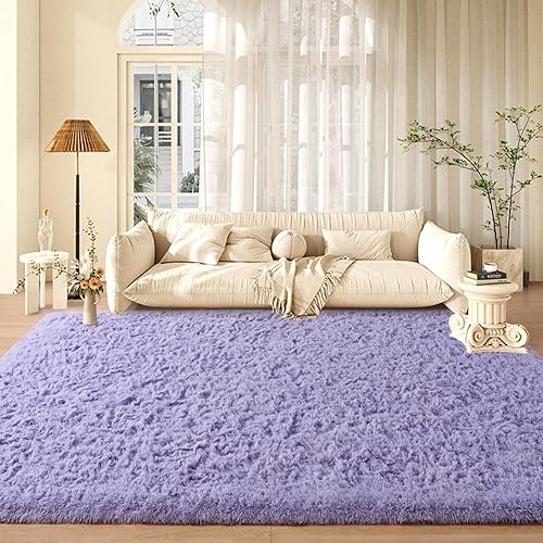 Miniatura 8 de Alfombras moradas esponjosas para dormitorio, sala de estar, alfombras peludas de interior de 4 x 6 pies, alfombra suave de felpa para habitación de