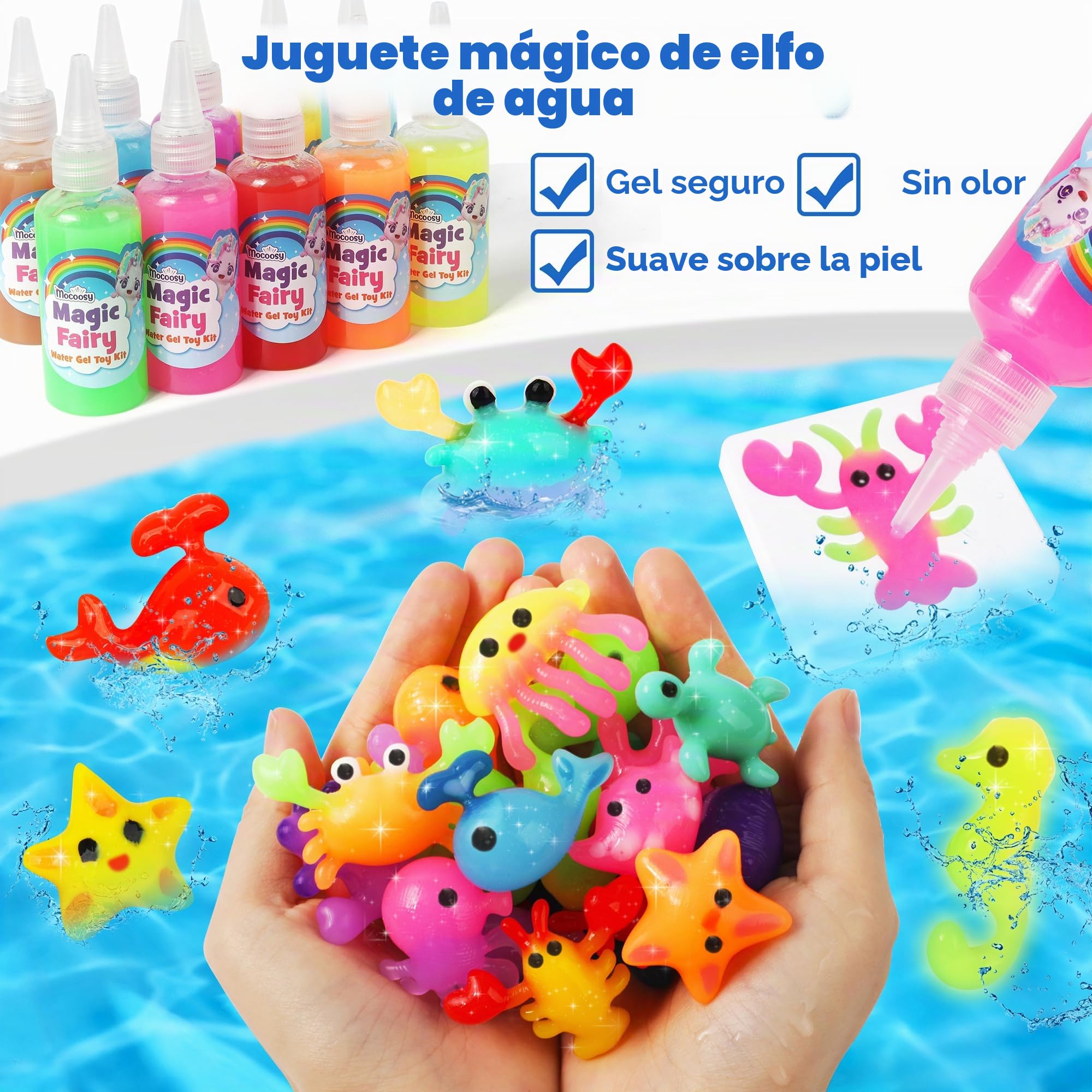Mocoosy Brilla en la oscuridad Kit de gel de agua mágico, Aqua Gelz 3D Elfo Mágico de Agua Set con 20 Colores &16 Formas, Magic Water Elf, DIY Juguetes Creativos Regalo para Niños Niñas 4 5 6 7 8 Años
