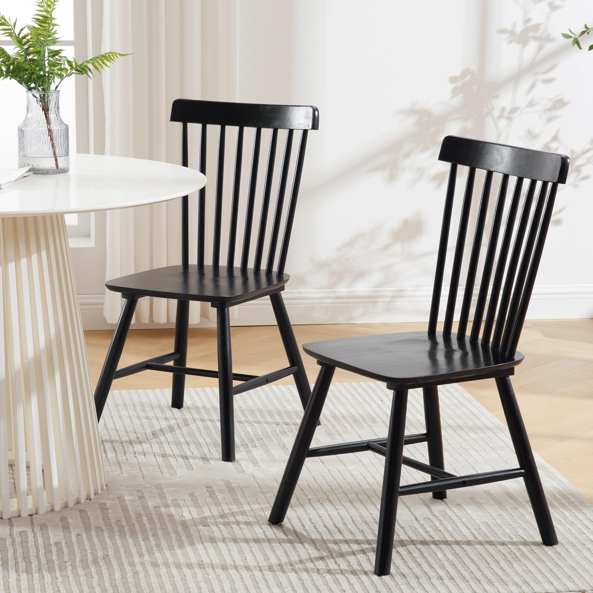 Solid Wood Of 4 Black Farmhouse Set Of 4 Black Windsor Dining Chairs ...