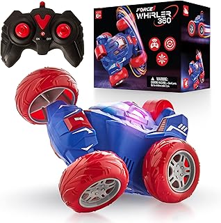 Force1 Whirler 360 Stunt Car Mini RC Car for Kids - Fast Remote Control Mini Stunt Car 5 Wheels LEDs 360 Flips Standing Rotating Small RC Car 2.4 GHZ Remote Control Car Toy for Boys Girls (Blue/Red)
