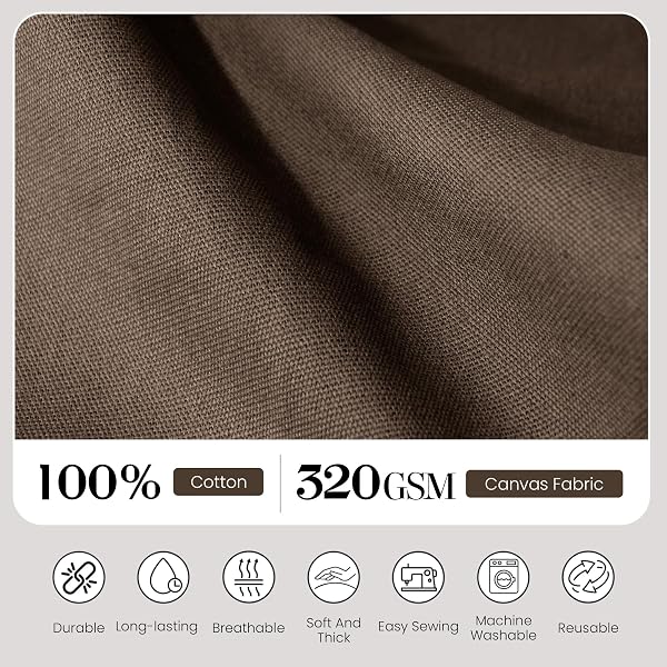 Widarms 100% Cotton Canvas Fabric by The Yard, 59" 12oz Natural Duck Canvas Fabric for Crafts, Handmade Home Decor, Sewing DIY Cloth, Embroidery (Brown, Cut by The Yard) - 2