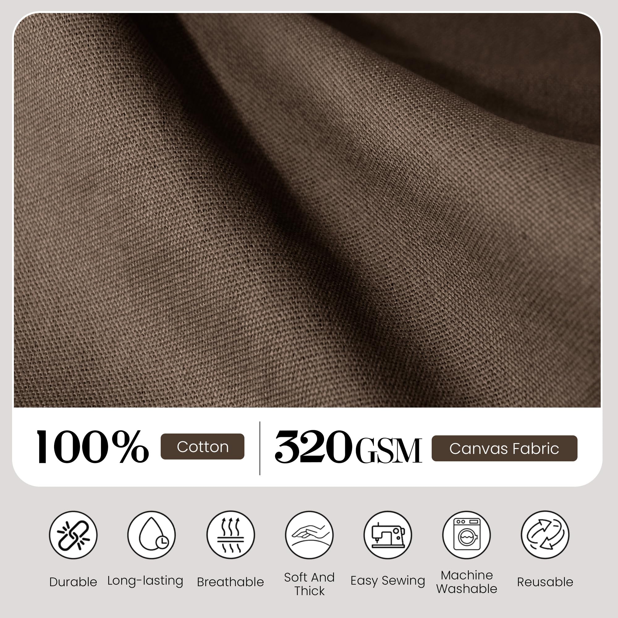 Widarms 100% Cotton Canvas Fabric by The Yard, 59" 12oz Natural Duck Canvas Fabric for Crafts, Handmade Home Decor, Sewing DIY Cloth, Embroidery (Brown, Cut by The Yard) - 3